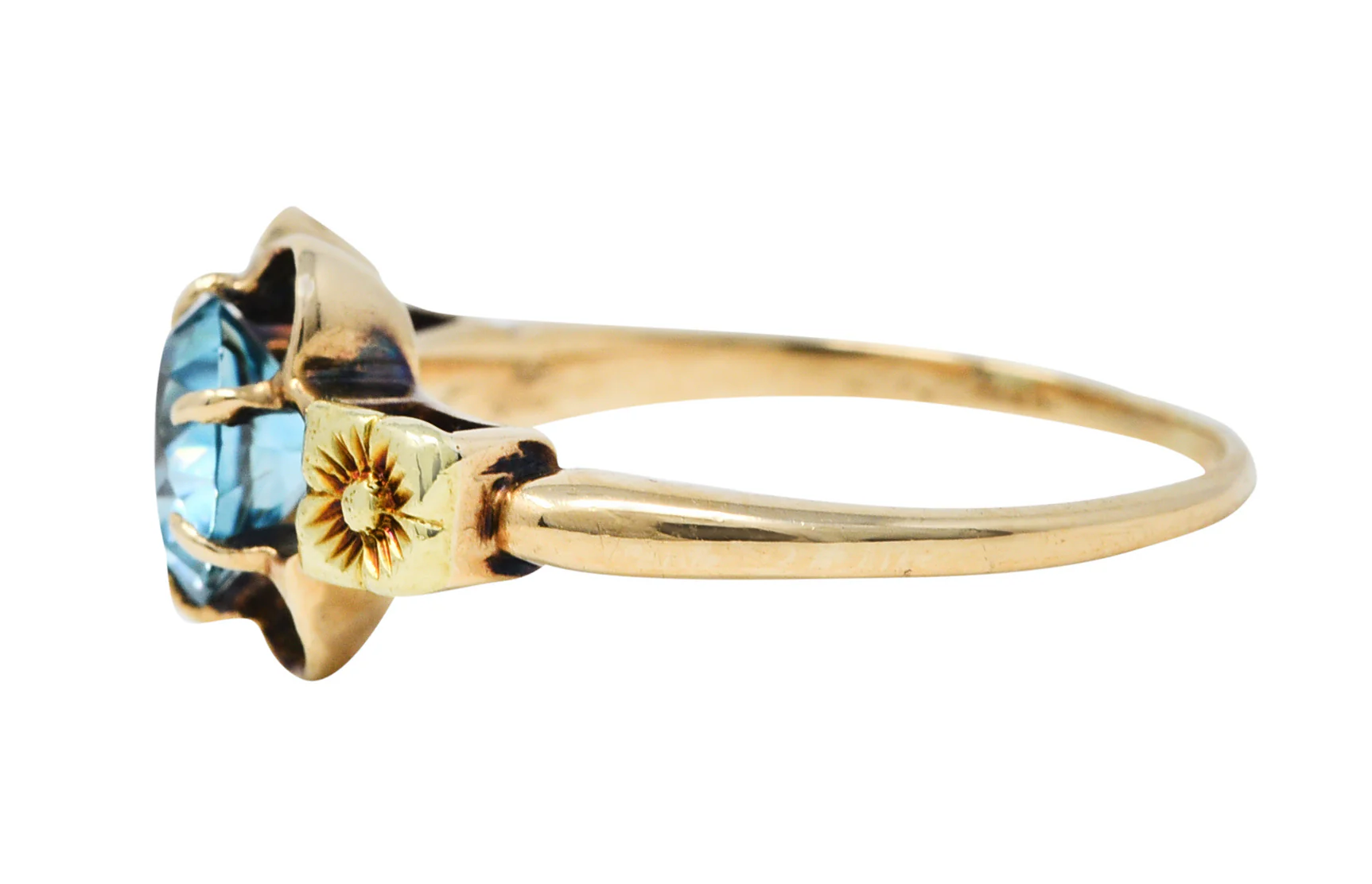 Art Deco Zircon 14 Karat Two-Tone Gold Blossom Ring - Image 5