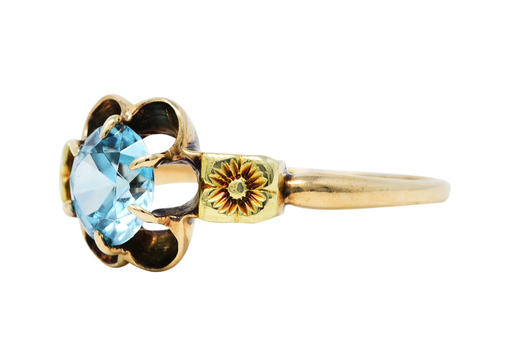 Art Deco Zircon 14 Karat Two-Tone Gold Blossom Ring - Image 6