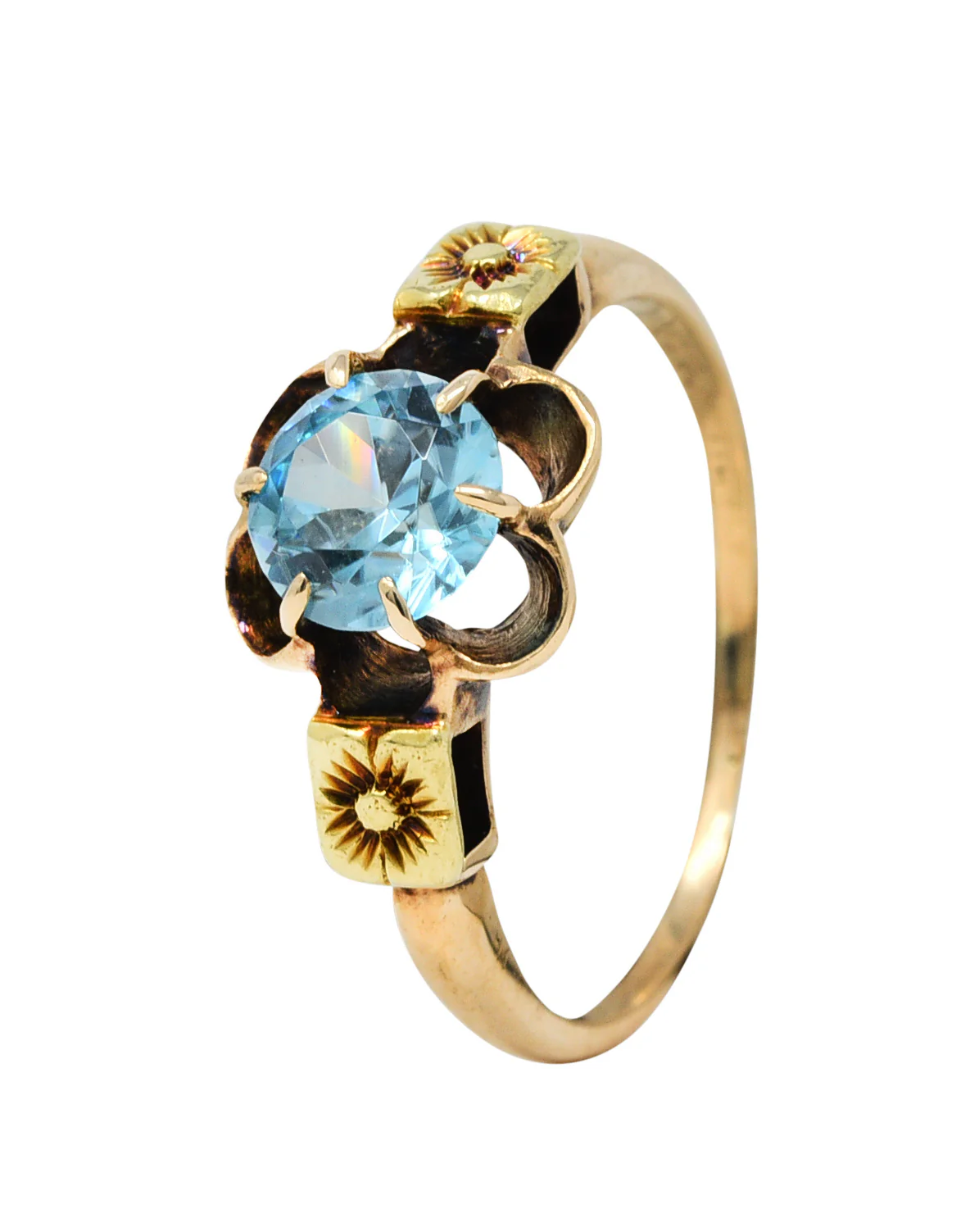 Art Deco Zircon 14 Karat Two-Tone Gold Blossom Ring - Image 8