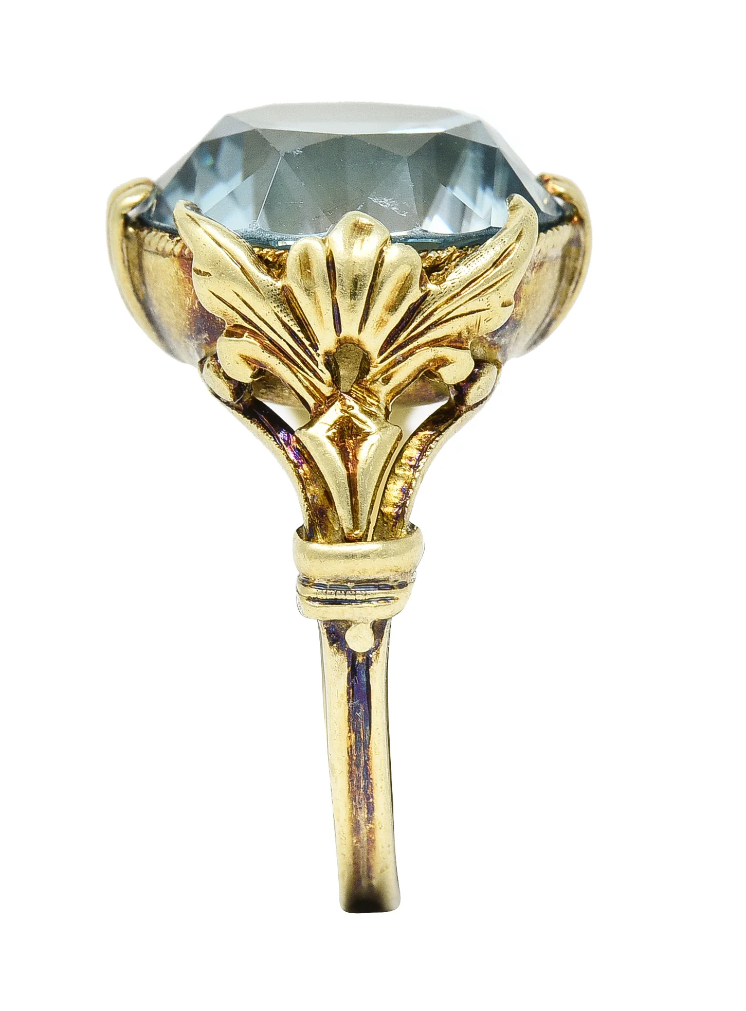 Art Deco Zircon 14 Karat Yellow Gold Scroll Vintage Ring - Image 2