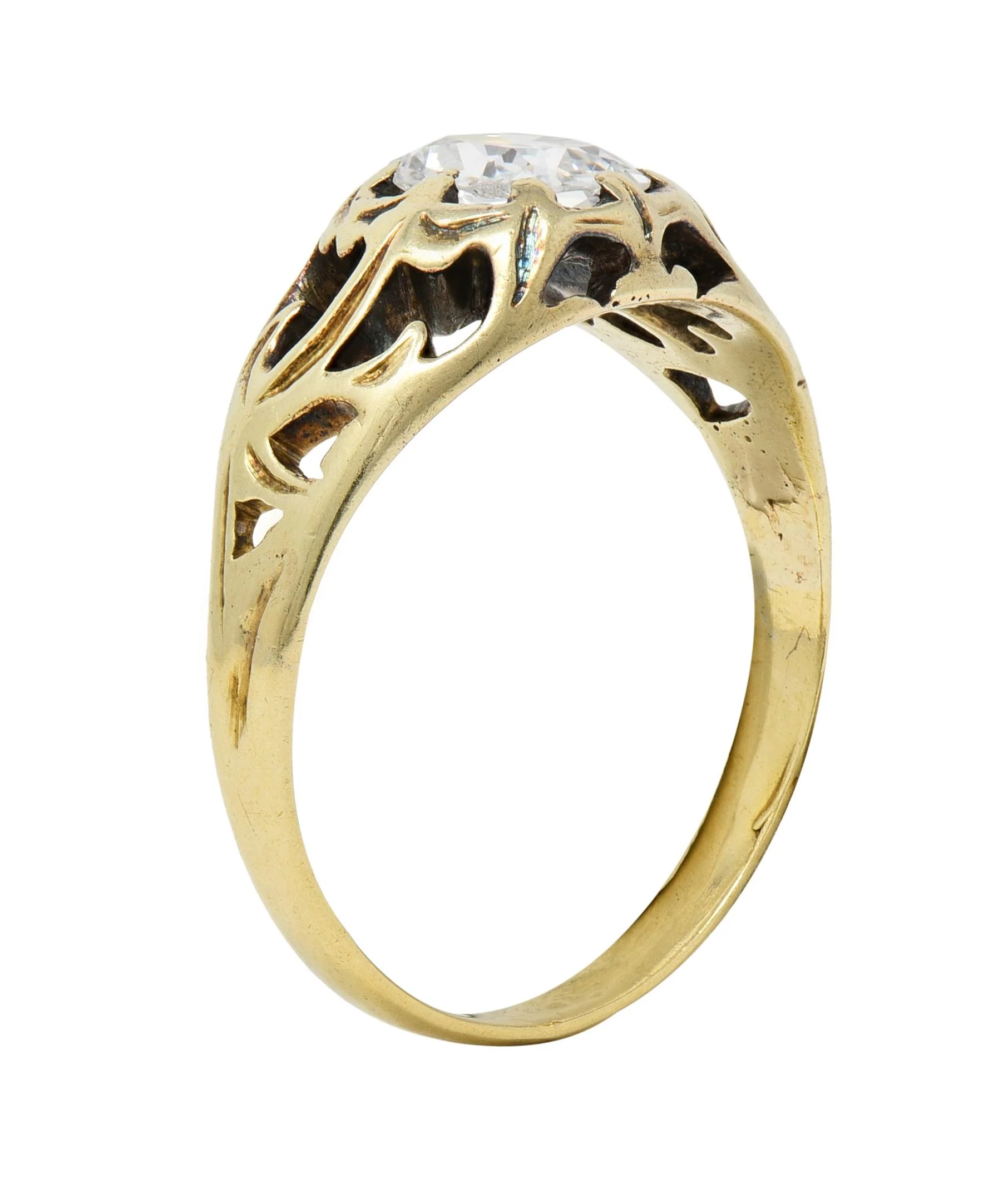 Art Nouveau 0.53 CTW Old Mine Cut Diamond 18 Karat Gold Belcher Antique Engagement Ring - Image 10