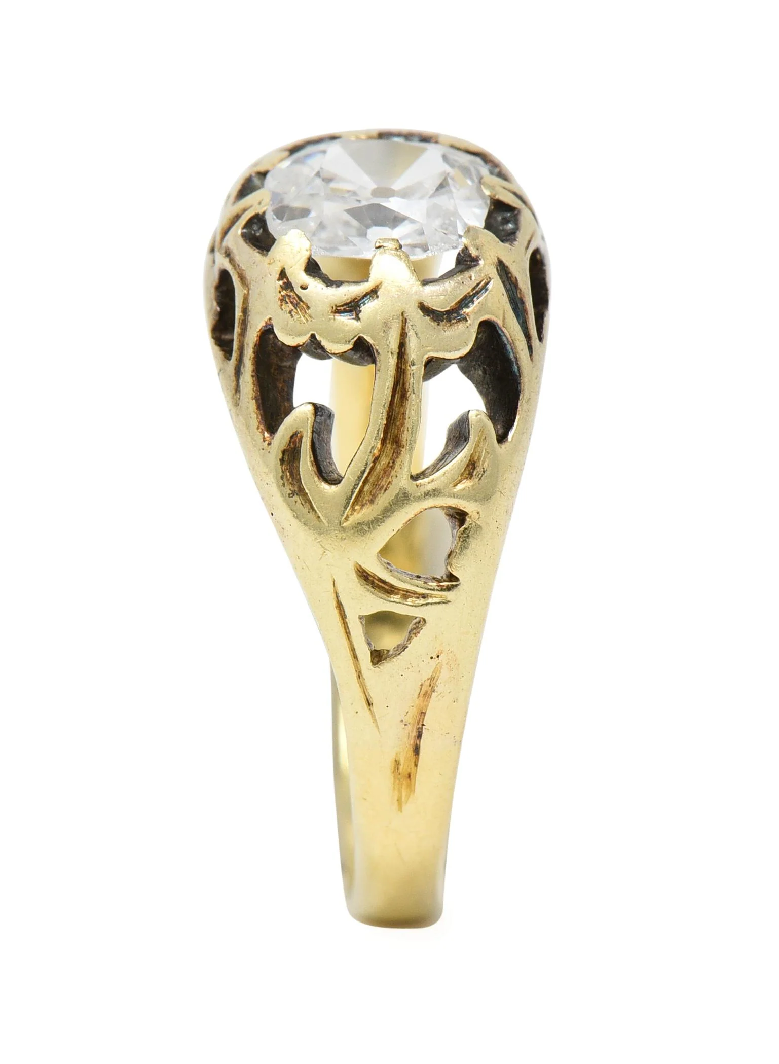 Art Nouveau 0.53 CTW Old Mine Cut Diamond 18 Karat Gold Belcher Antique Engagement Ring - Image 11