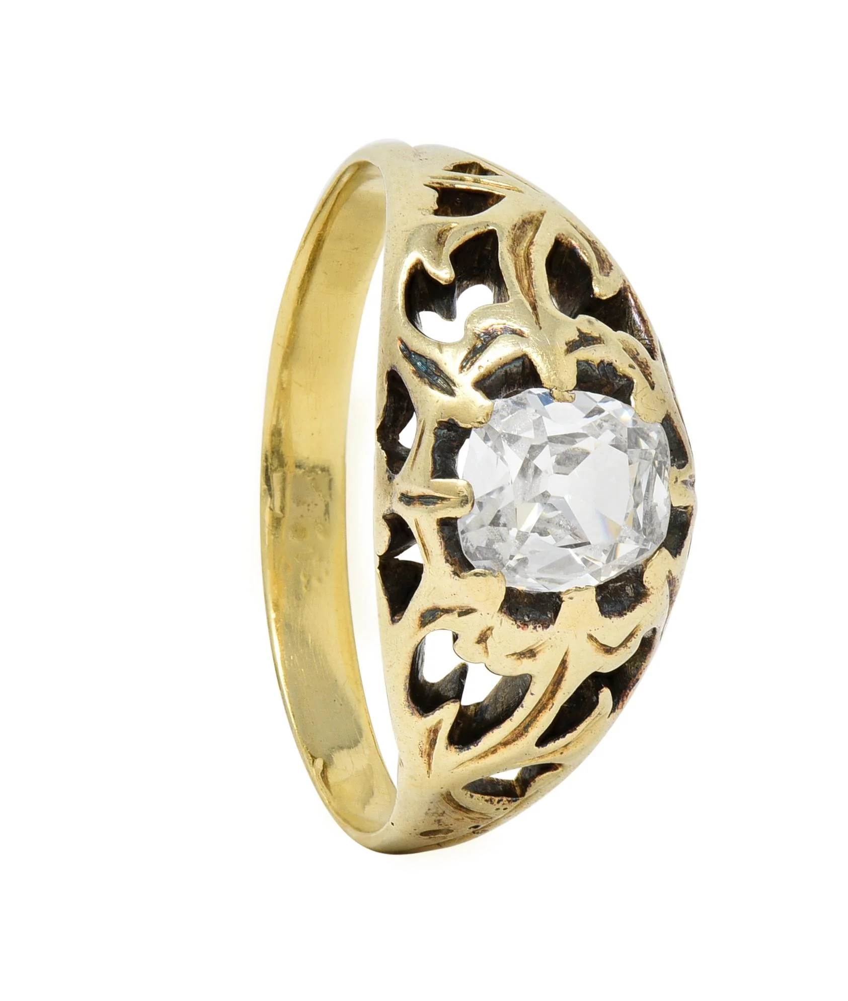 Art Nouveau 0.53 CTW Old Mine Cut Diamond 18 Karat Gold Belcher Antique Engagement Ring - Image 12