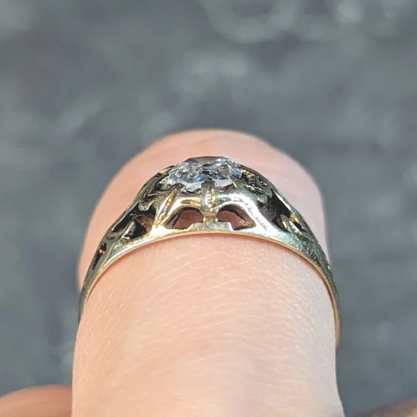 Art Nouveau 0.53 CTW Old Mine Cut Diamond 18 Karat Gold Belcher Antique Engagement Ring - Image 14