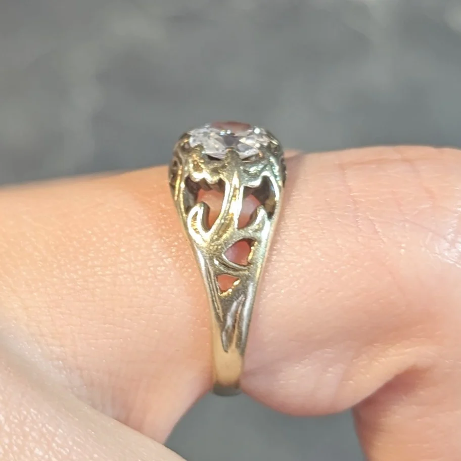 Art Nouveau 0.53 CTW Old Mine Cut Diamond 18 Karat Gold Belcher Antique Engagement Ring - Image 15