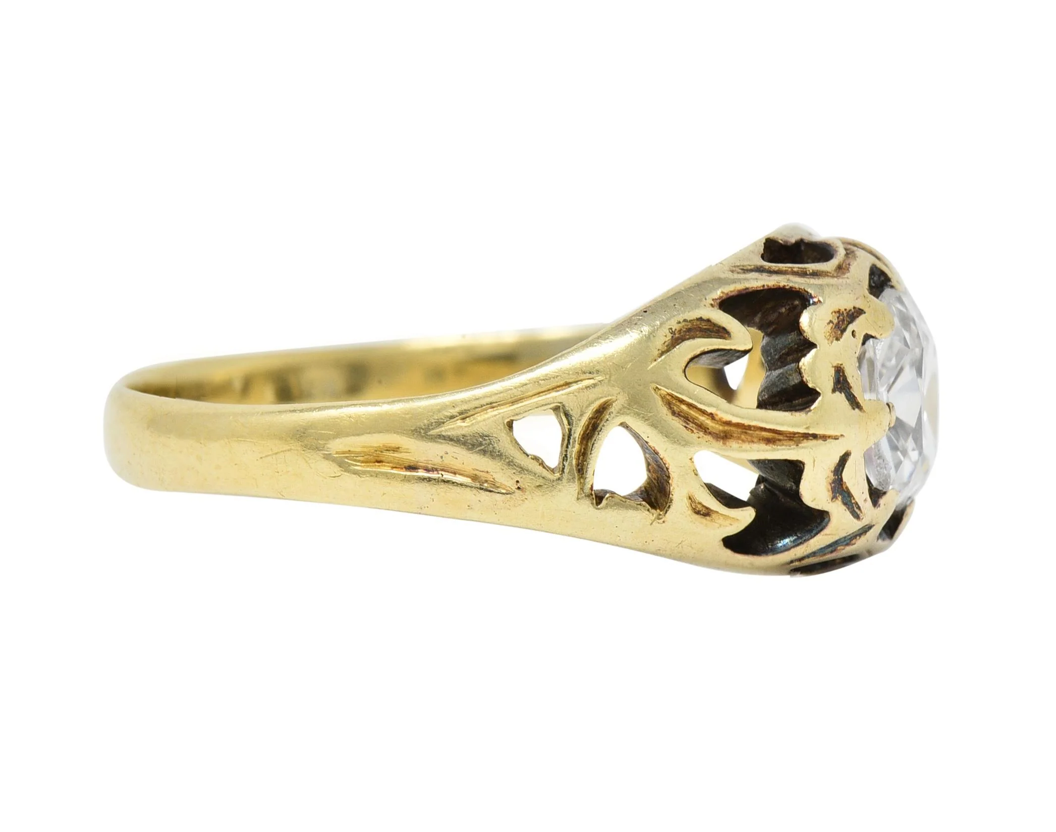 Art Nouveau 0.53 CTW Old Mine Cut Diamond 18 Karat Gold Belcher Antique Engagement Ring - Image 3