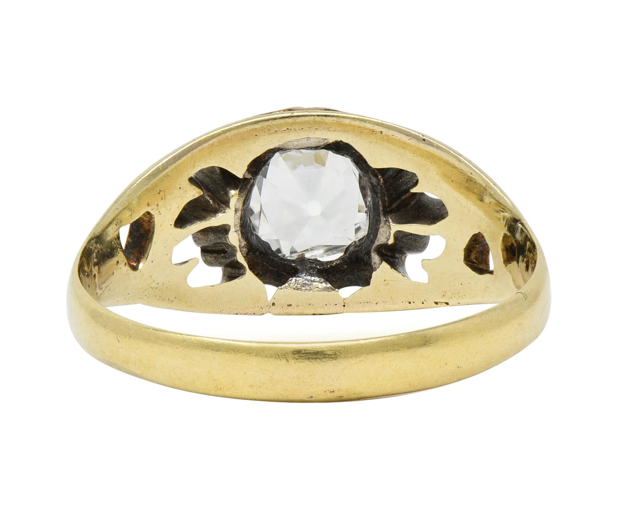 Art Nouveau 0.53 CTW Old Mine Cut Diamond 18 Karat Gold Belcher Antique Engagement Ring - Image 4