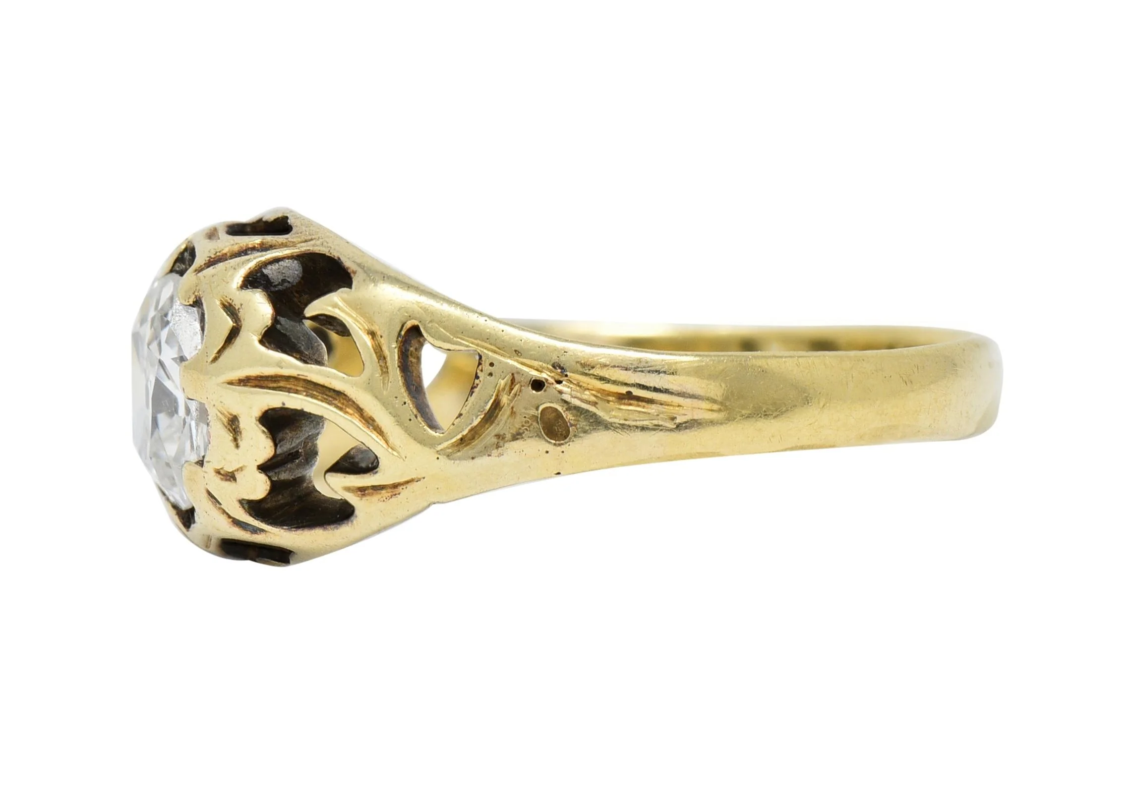 Art Nouveau 0.53 CTW Old Mine Cut Diamond 18 Karat Gold Belcher Antique Engagement Ring - Image 5