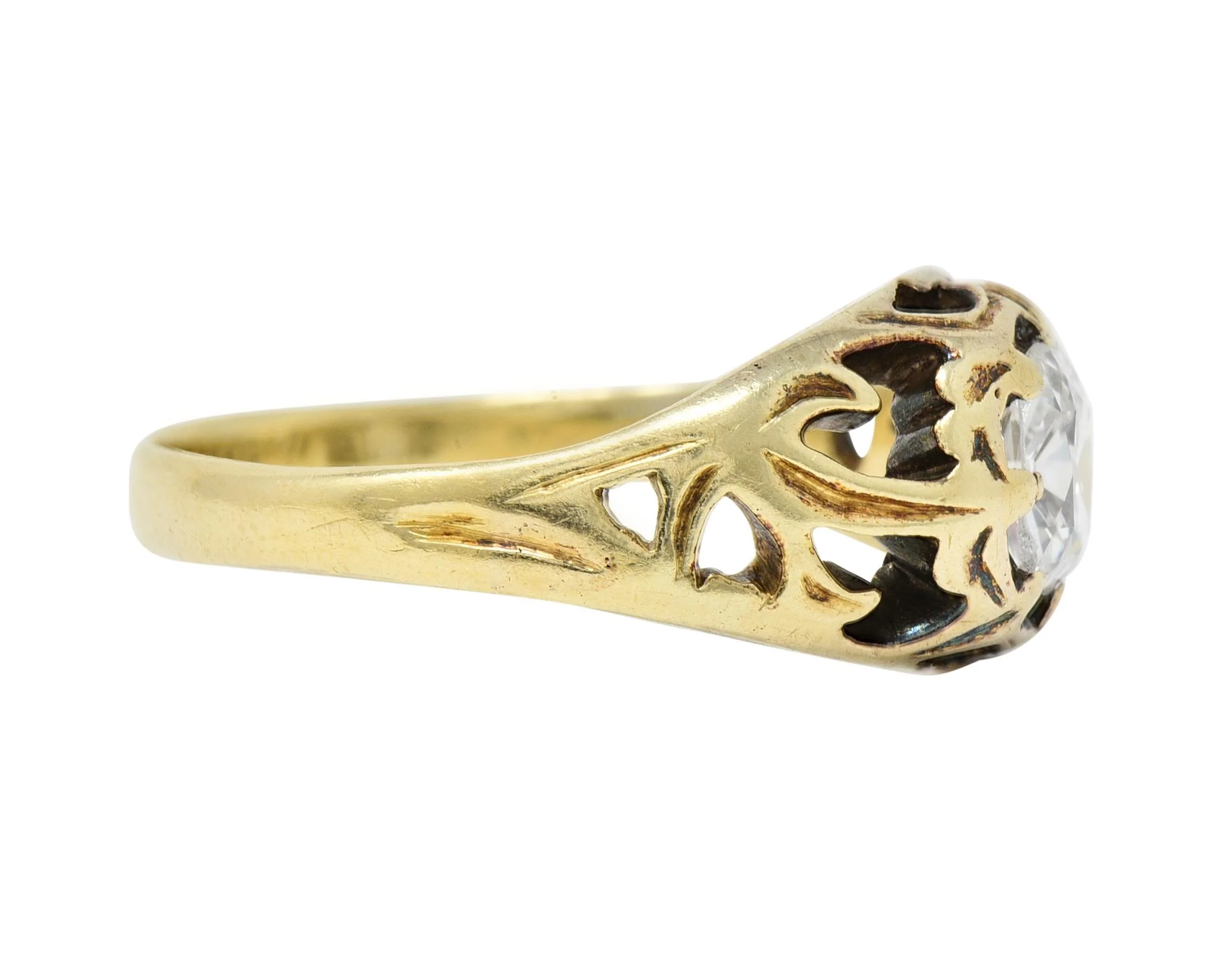 Art Nouveau 0.53 CTW Old Mine Cut Diamond 18 Karat Gold Belcher Antique Engagement Ring - Image 6