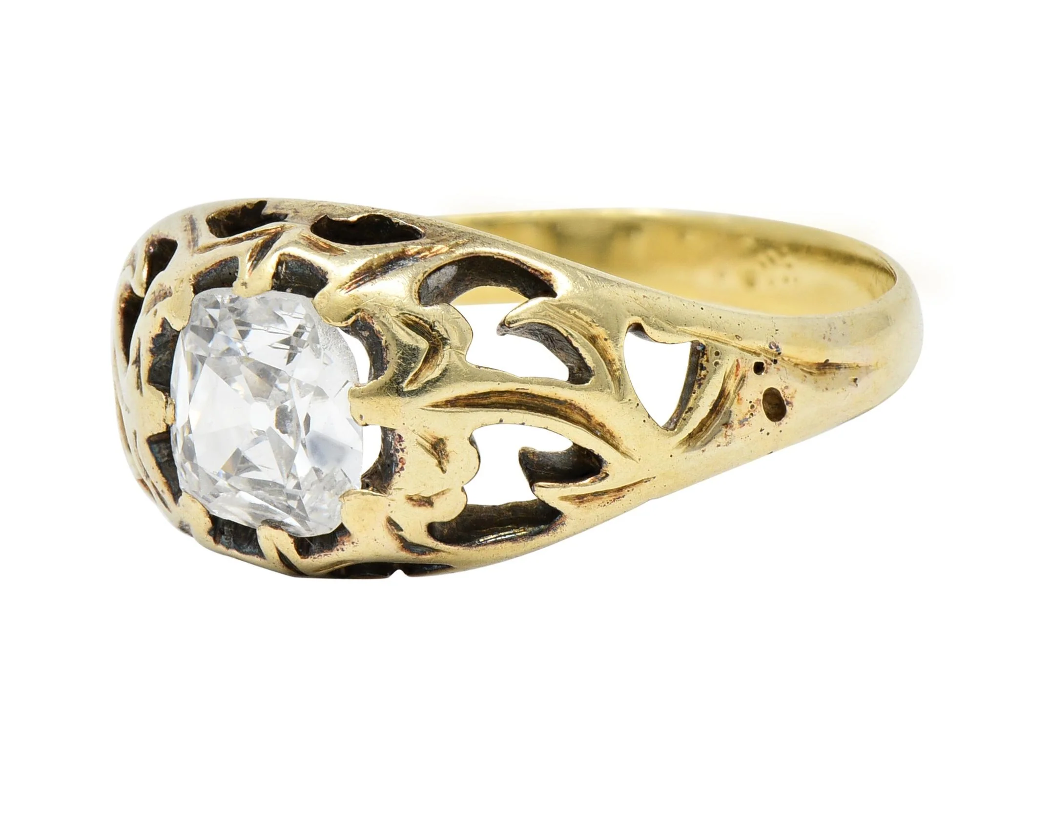 Art Nouveau 0.53 CTW Old Mine Cut Diamond 18 Karat Gold Belcher Antique Engagement Ring - Image 7