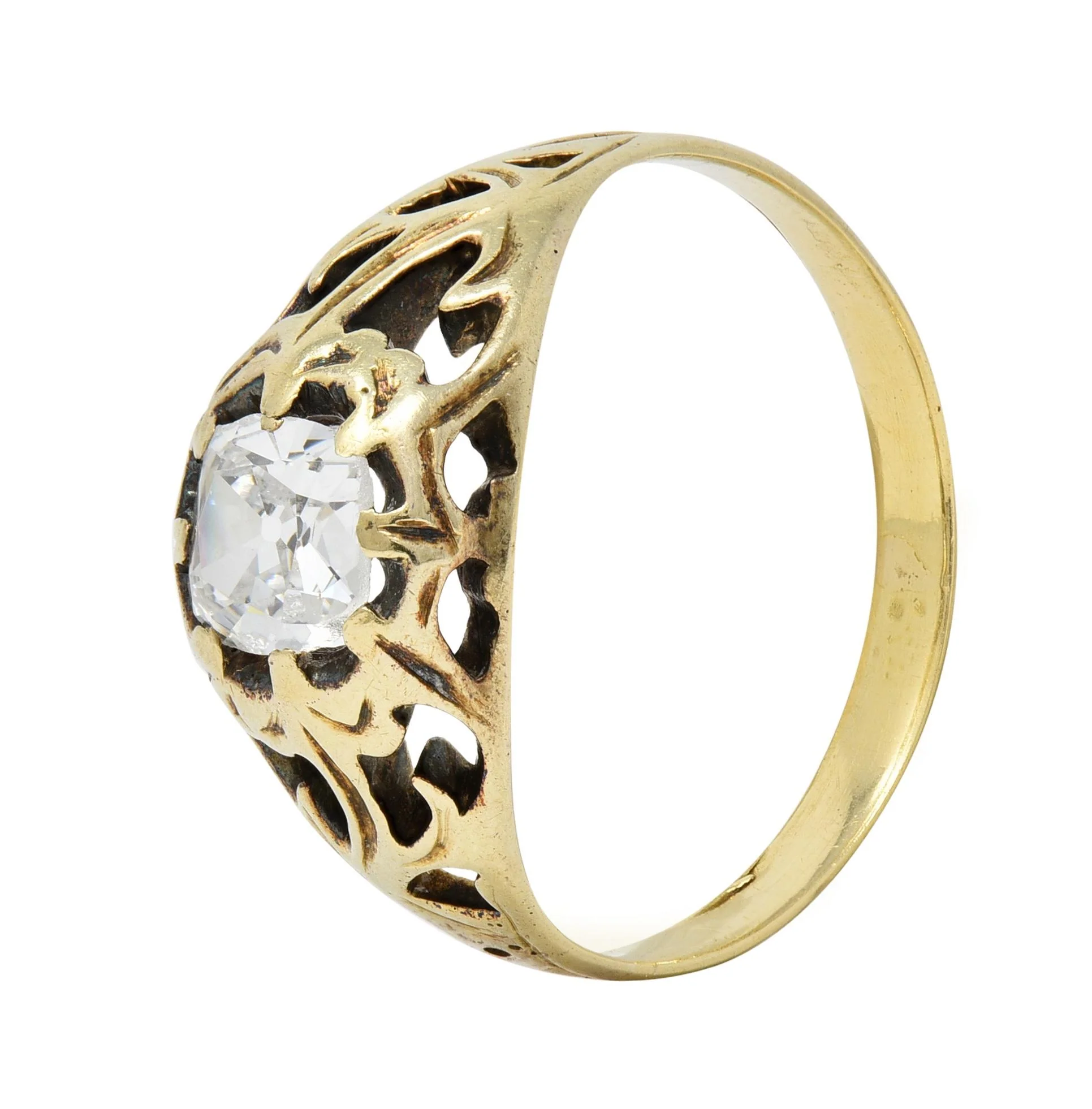 Art Nouveau 0.53 CTW Old Mine Cut Diamond 18 Karat Gold Belcher Antique Engagement Ring - Image 8