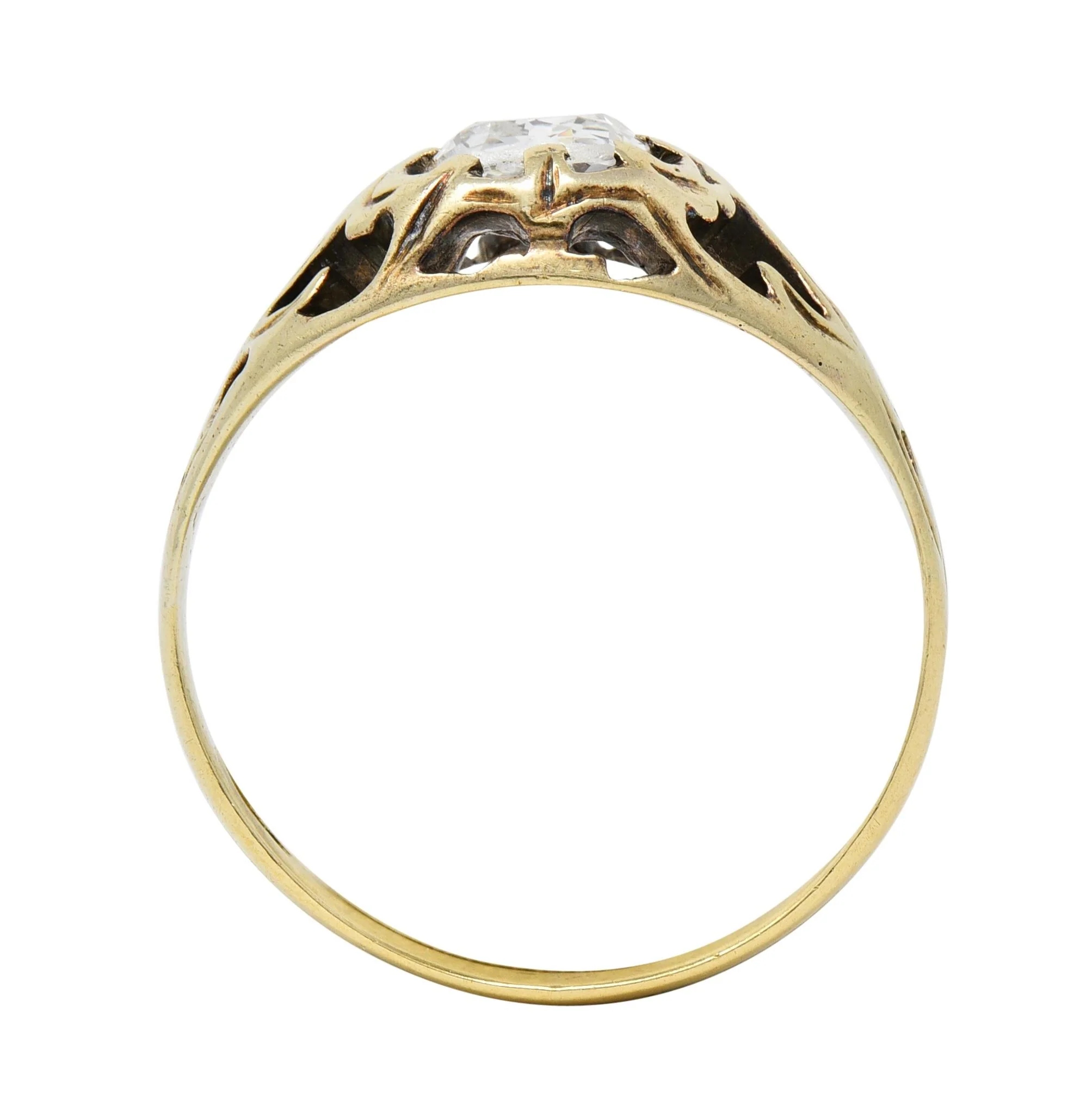 Art Nouveau 0.53 CTW Old Mine Cut Diamond 18 Karat Gold Belcher Antique Engagement Ring - Image 9