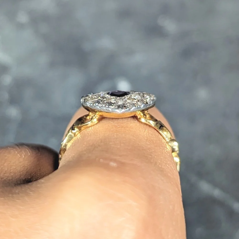 Art Nouveau 0.74 CTW Diamond Amethyst Silver 14 Karat Gold Antique Heart Ring - Image 11