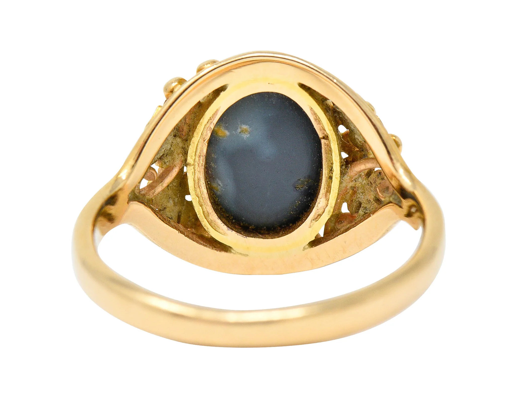 Art Nouveau 14 Karat Gold Black Opal Flower Ring - Image 4