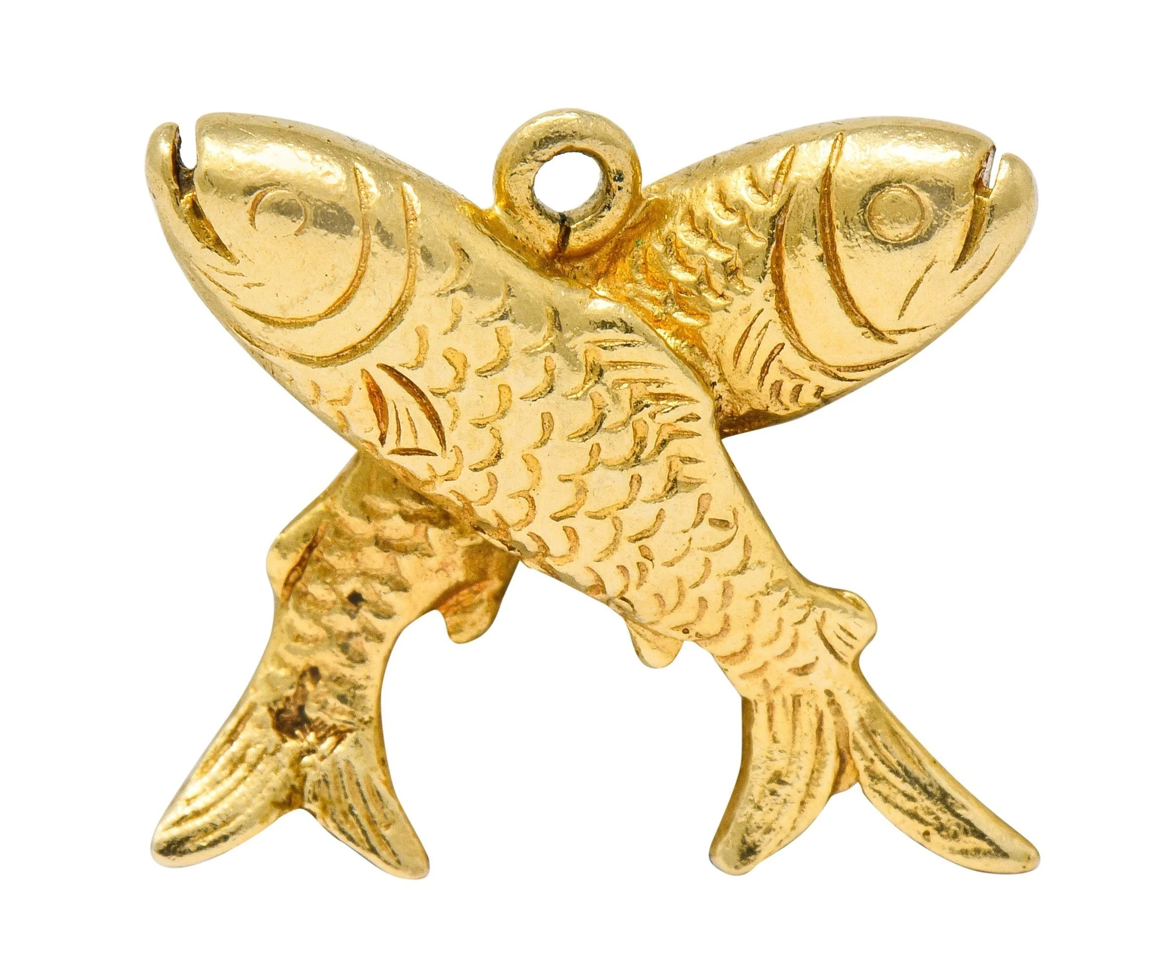 Art Nouveau 14 Karat Gold Crossed Fish Pisces Zodiac Charm - Image 3