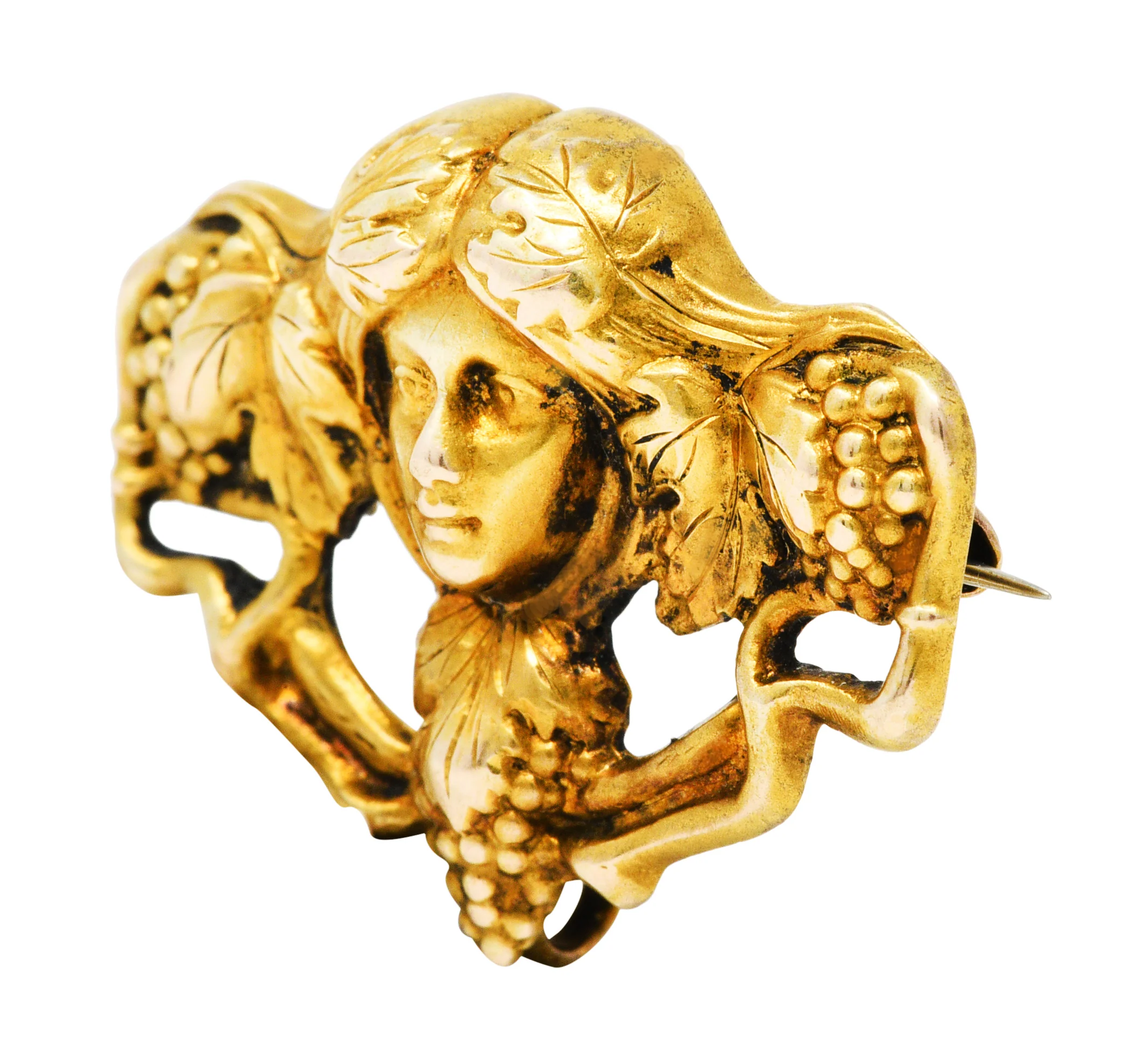 Art Nouveau 14 Karat Gold Dionysus Maenad Nymph Brooch - Image 7
