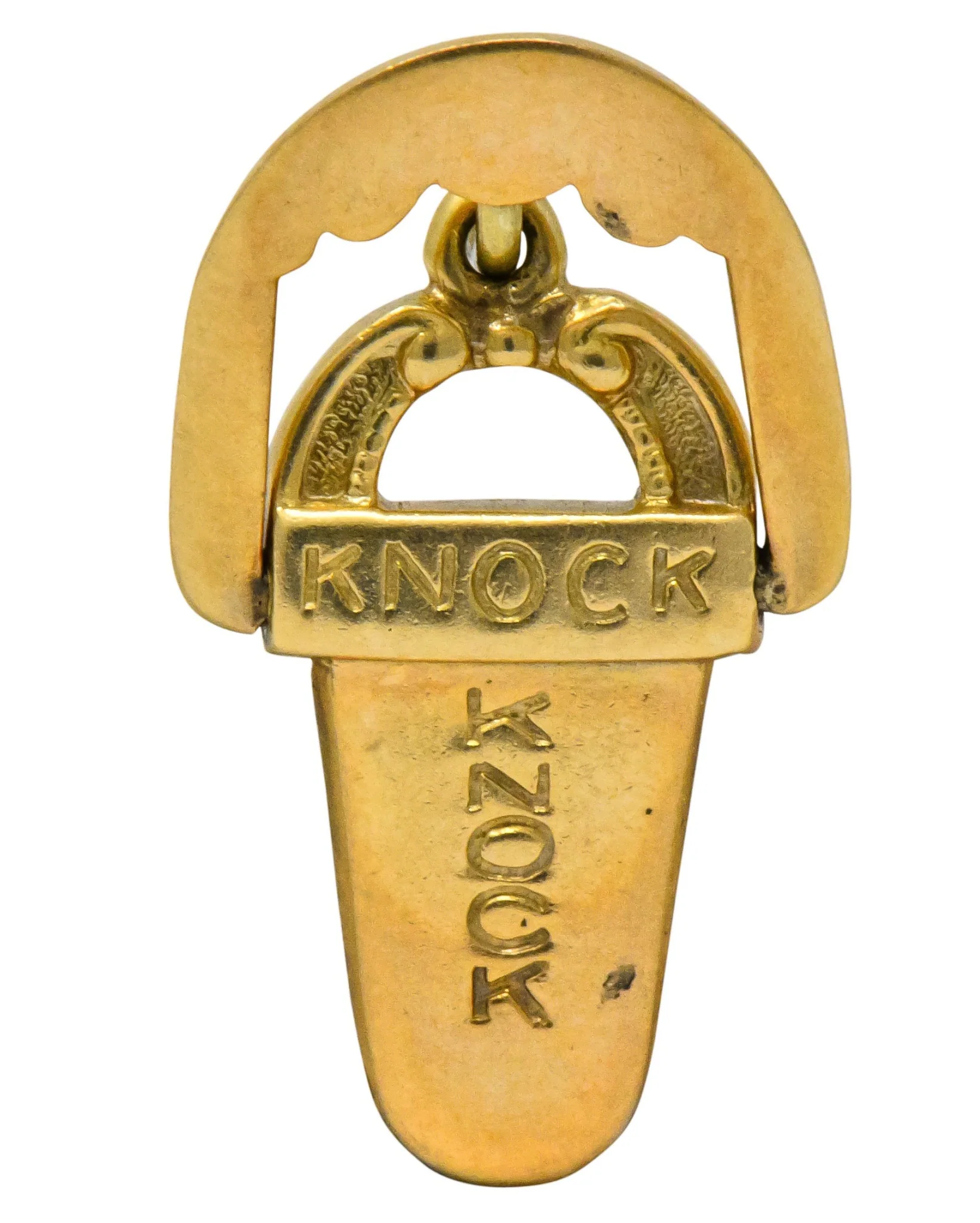 Art Nouveau 14 Karat Gold Elaborate Articulated Door Knocker Charm - Image 2