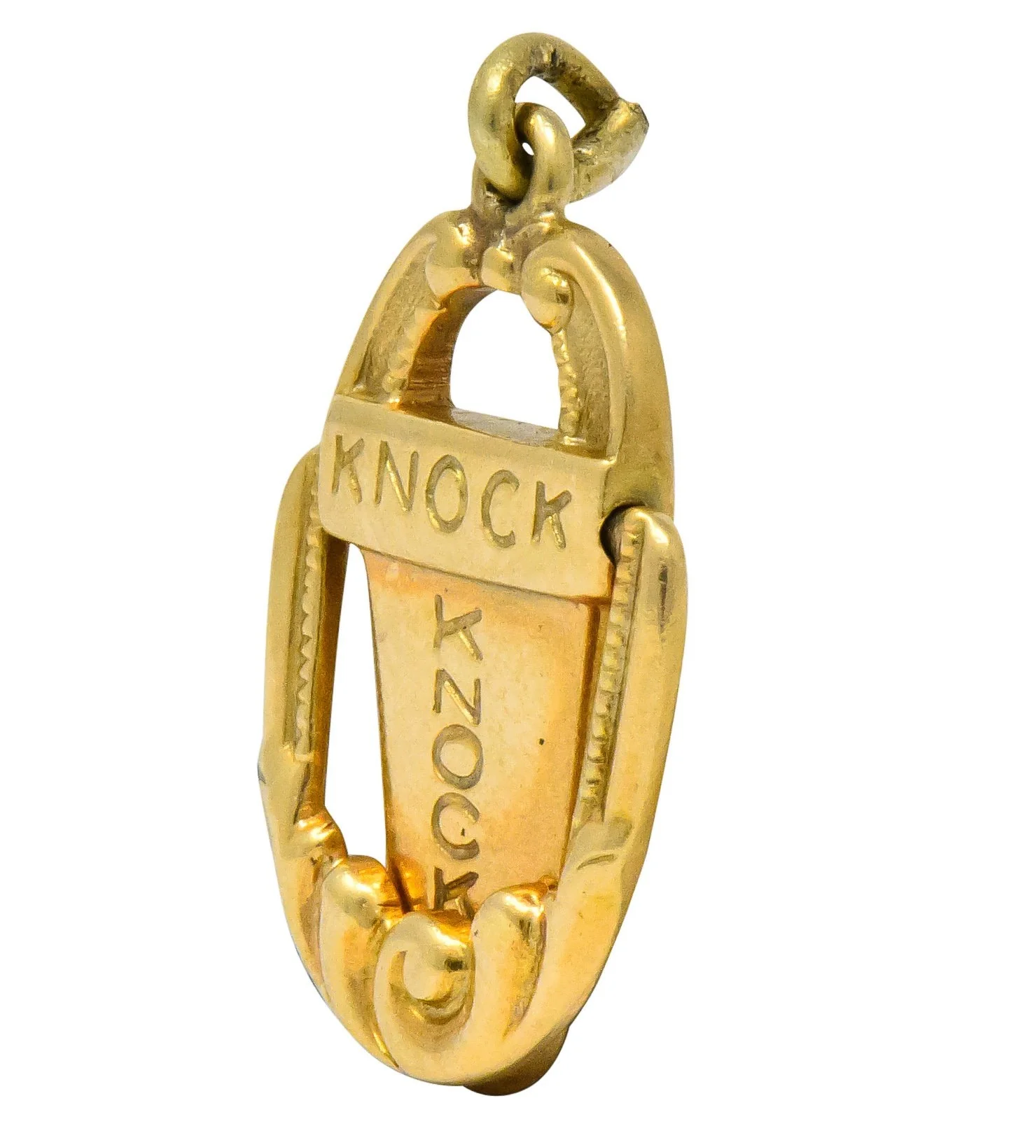 Art Nouveau 14 Karat Gold Elaborate Articulated Door Knocker Charm - Image 3