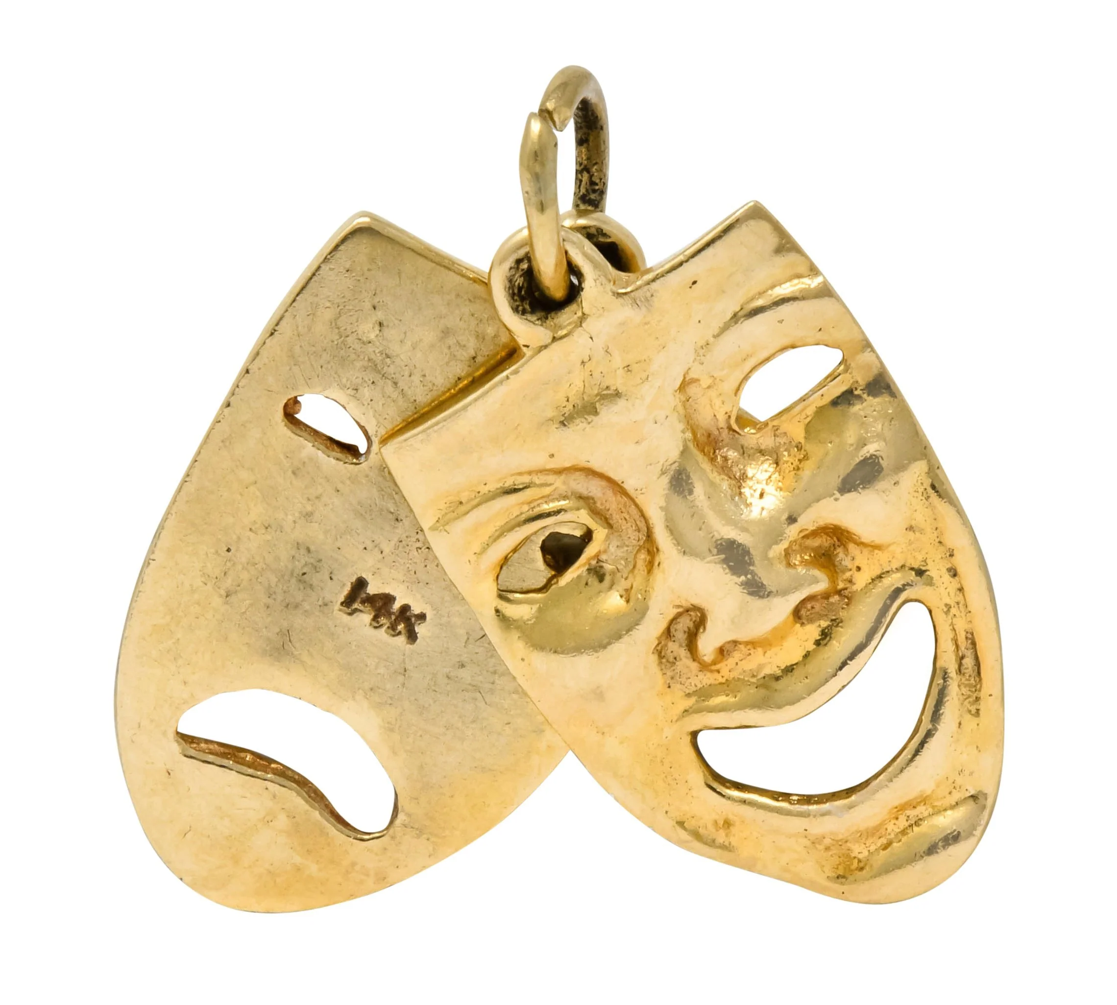 Art Nouveau 14 Karat Greek Tragedy Comedy Theater Mask Charm - Image 3
