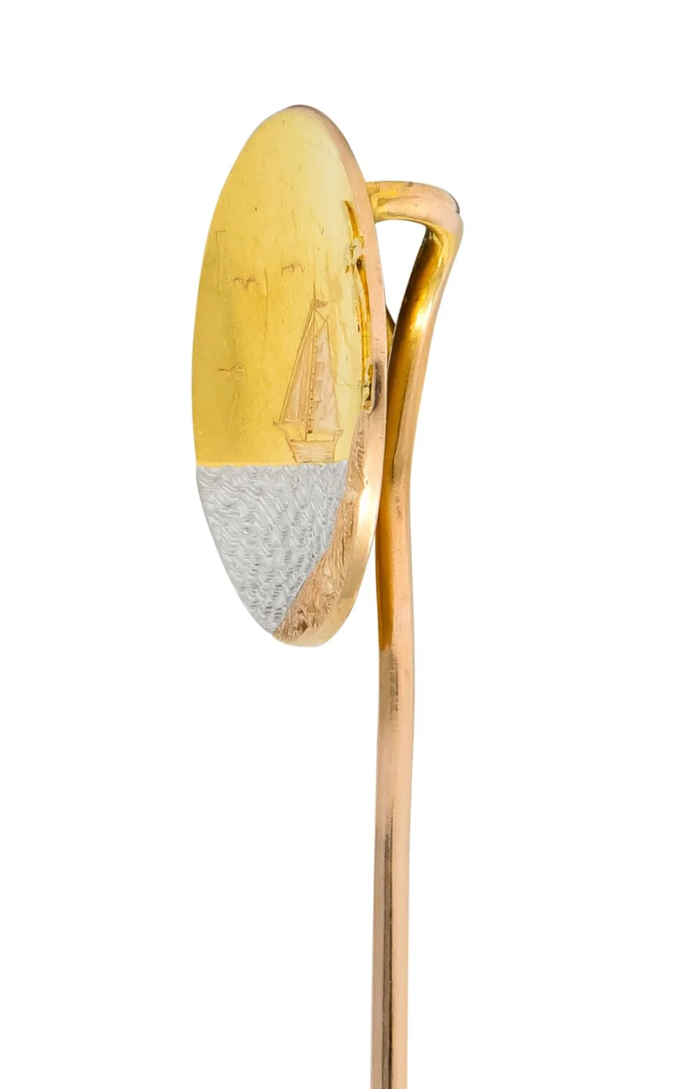 Art Nouveau 14 Karat Tri-Colored Gold Sailing Sailboat Stickpin - Image 3