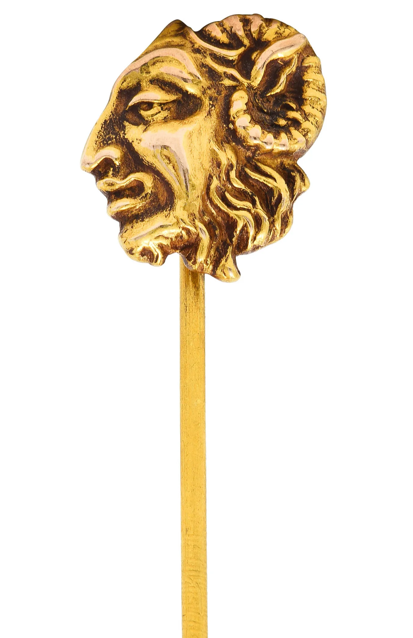 Art Nouveau 18 Karat Gold Pan Mythological Greek God Head Stickpin