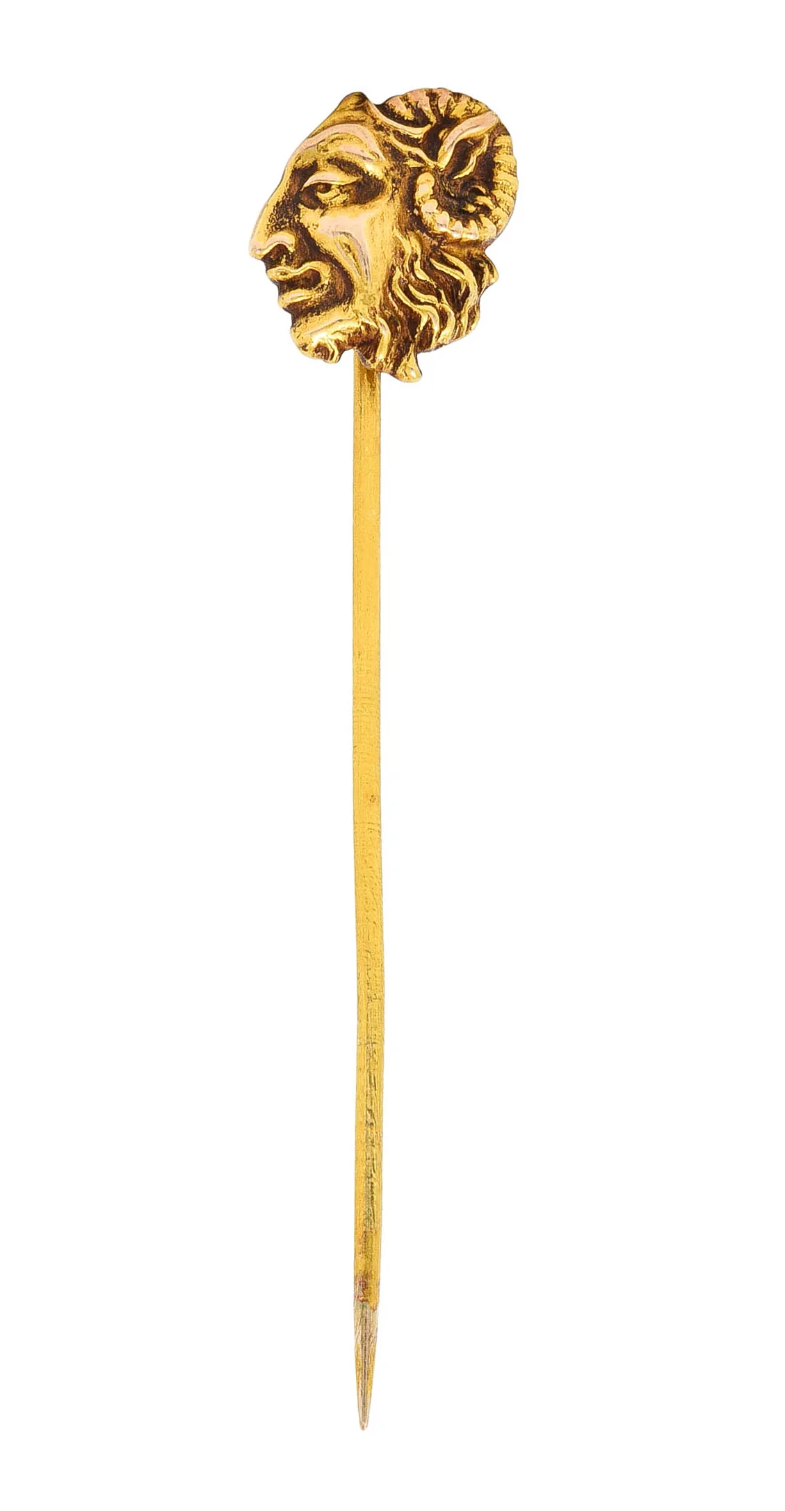 Art Nouveau 18 Karat Gold Pan Mythological Greek God Head Stickpin - Image 6