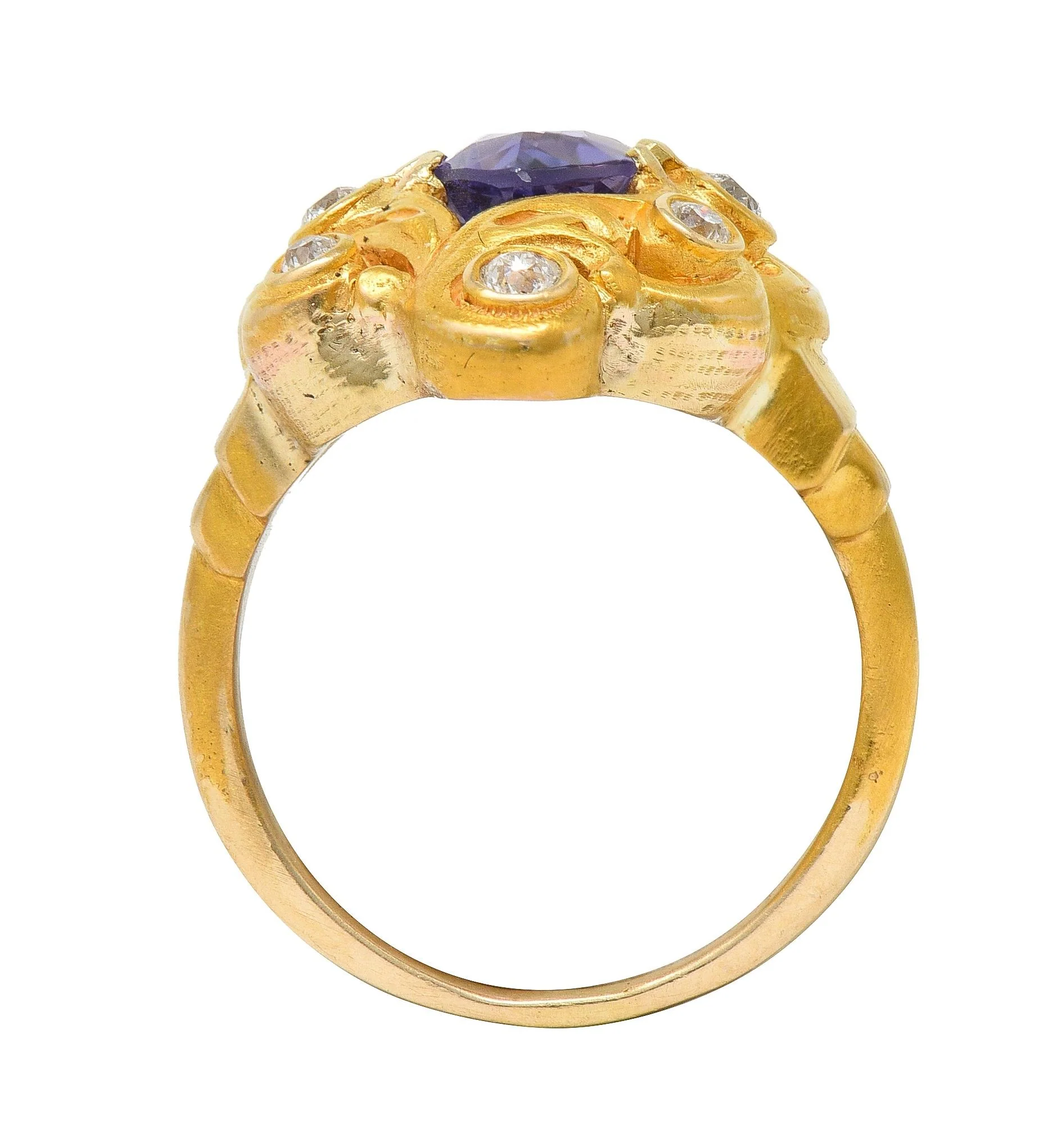 Art Nouveau 2.49 CTW No Heat Ceylon Purple Sapphire Diamond 14 Karat Gold Swirl Cluster Antique Ring - Image 12