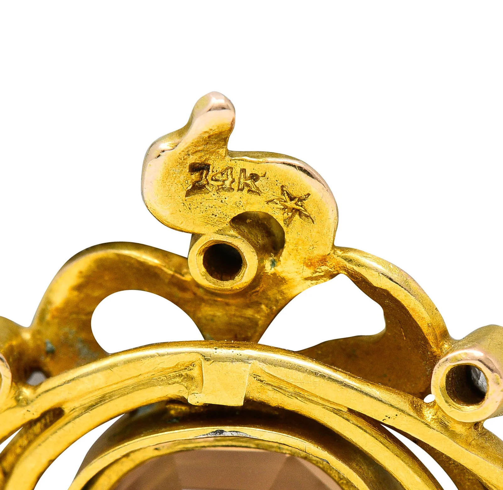 Art Nouveau 5.05 CTW Imperial Topaz Diamond 14 Karat Gold Foliate Brooch - Image 6