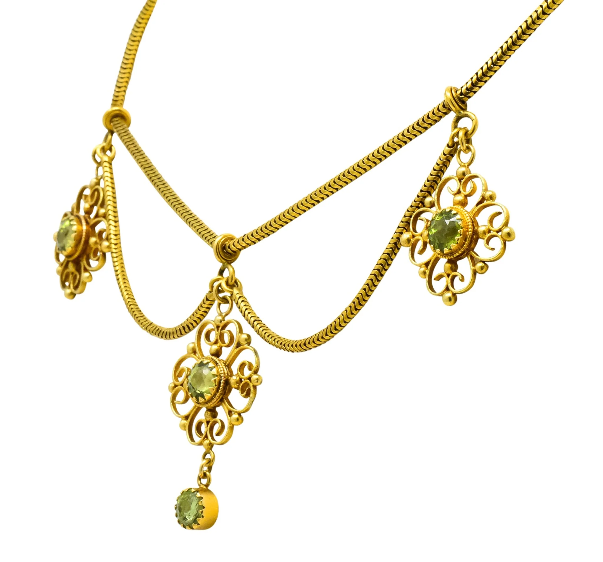 Art Nouveau 8.50 CTW Peridot 14 Karat Gold Swag Necklace - Image 2