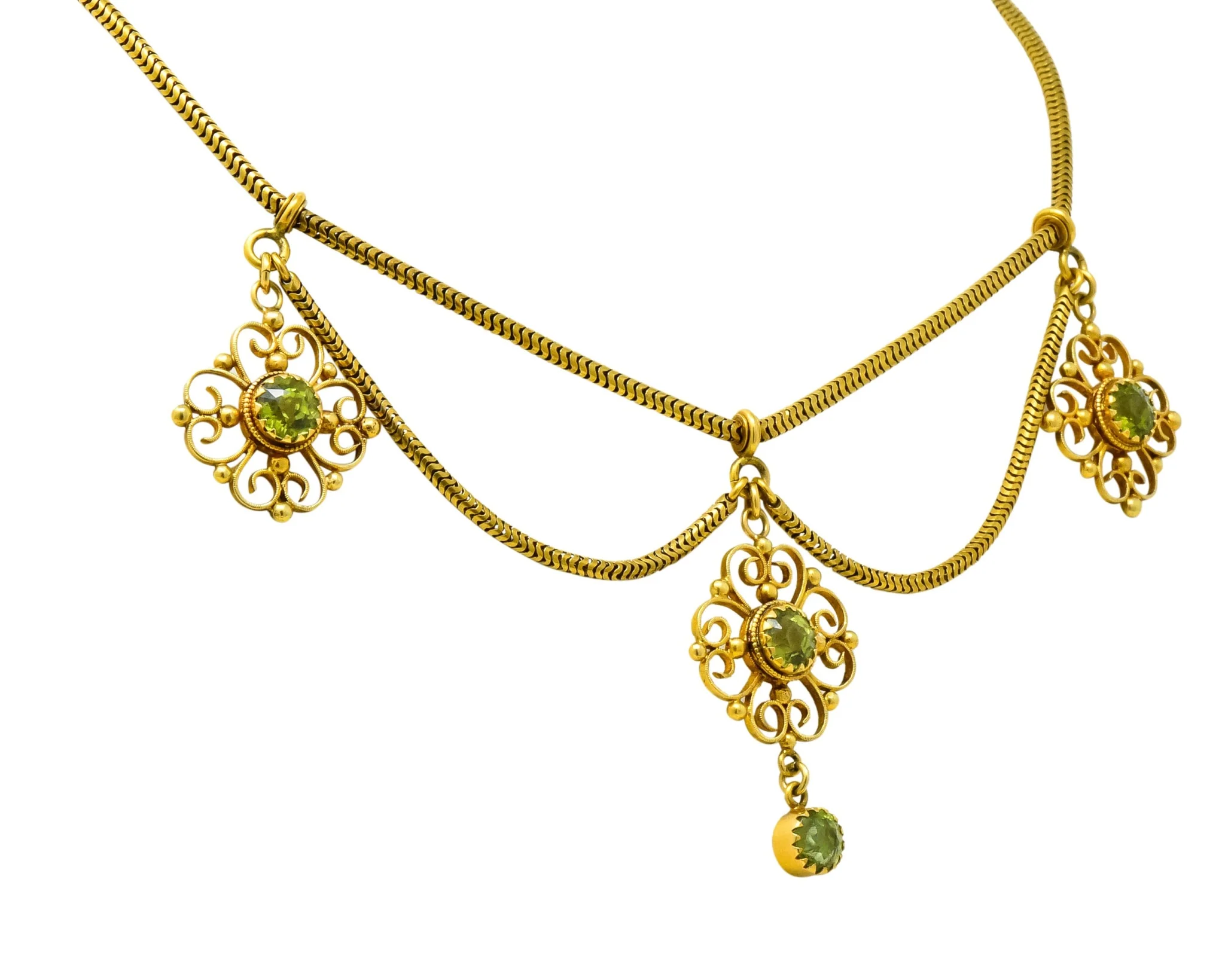 Art Nouveau 8.50 CTW Peridot 14 Karat Gold Swag Necklace - Image 3