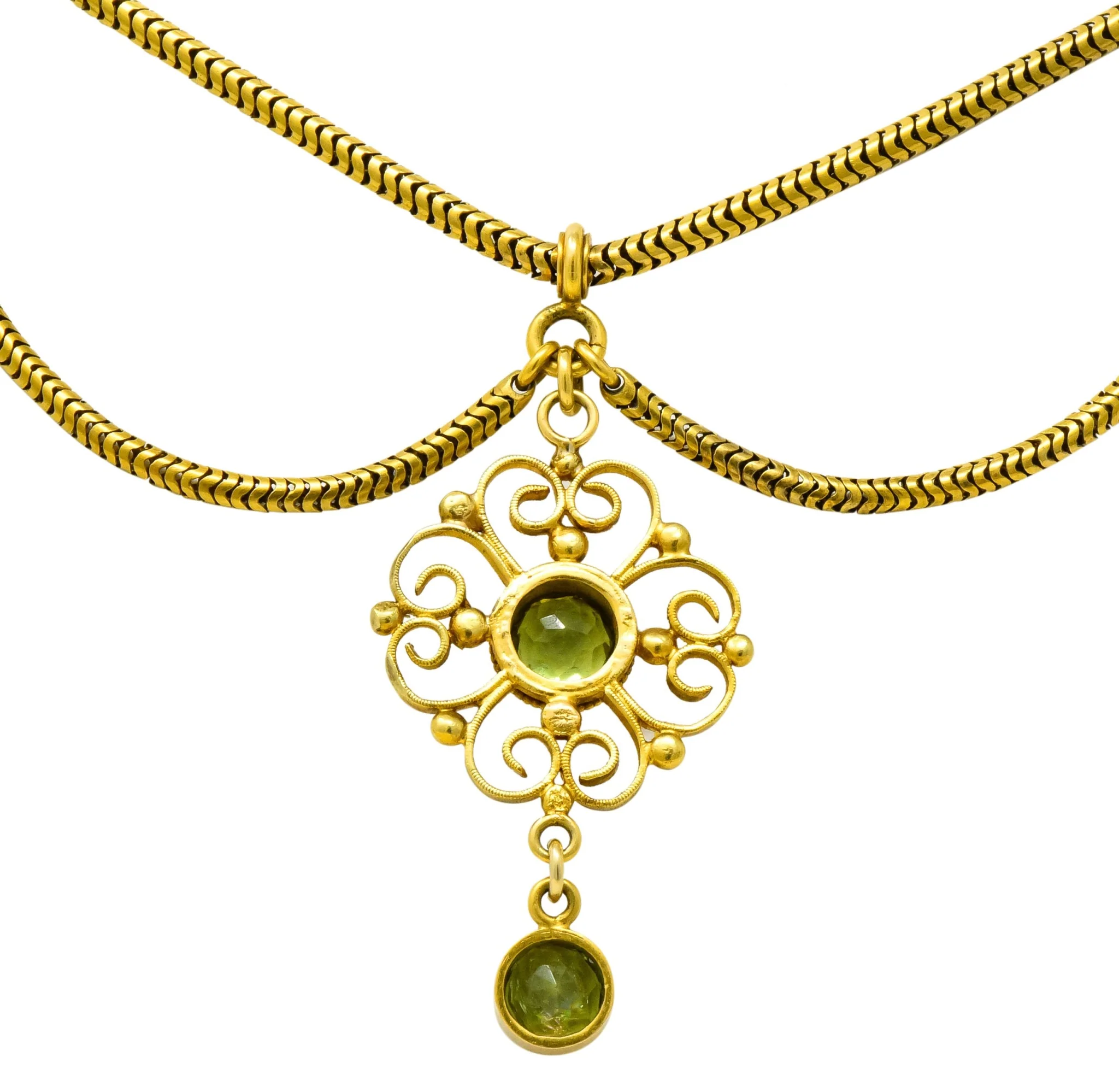 Art Nouveau 8.50 CTW Peridot 14 Karat Gold Swag Necklace - Image 6