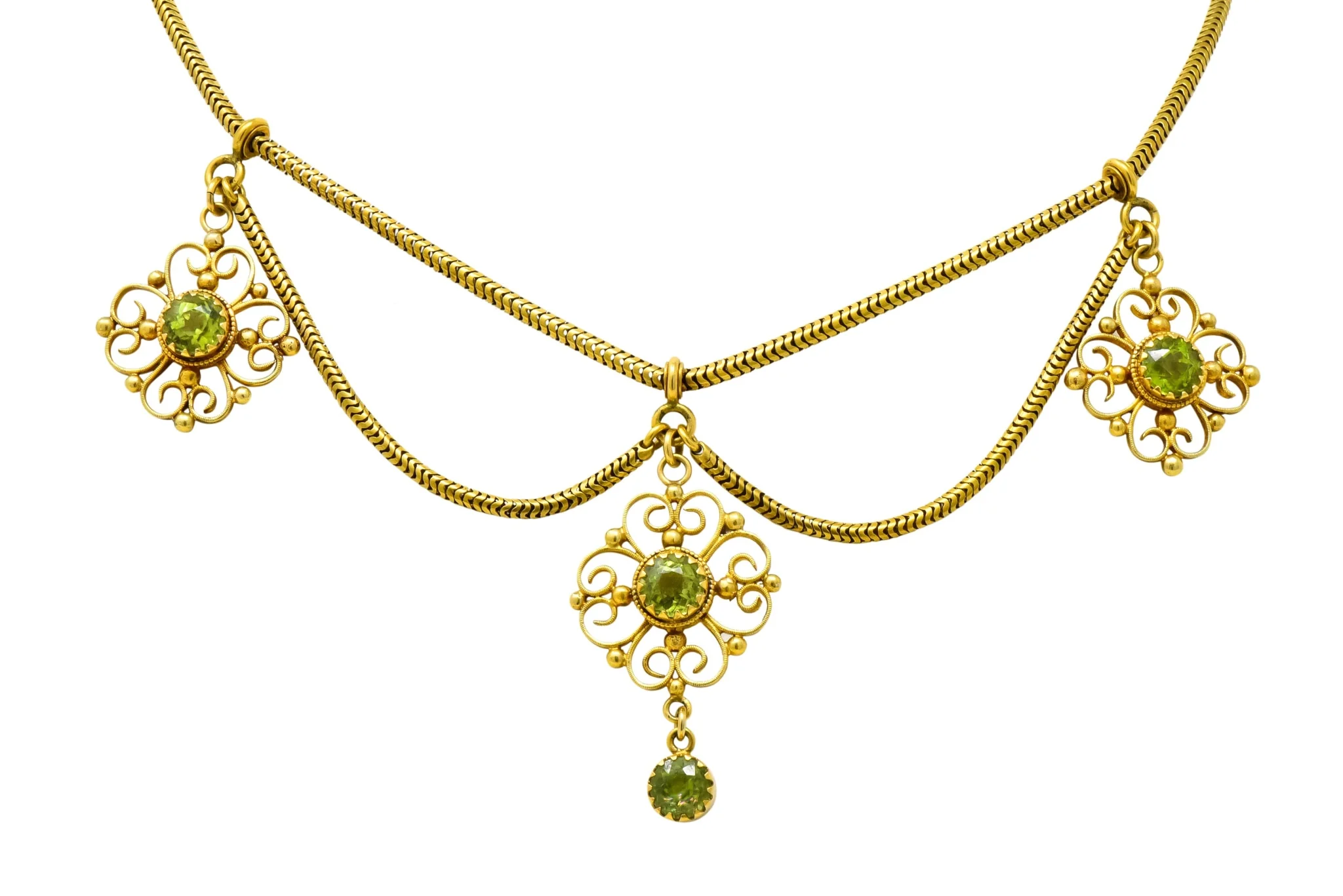 Art Nouveau 8.50 CTW Peridot 14 Karat Gold Swag Necklace - Image 8