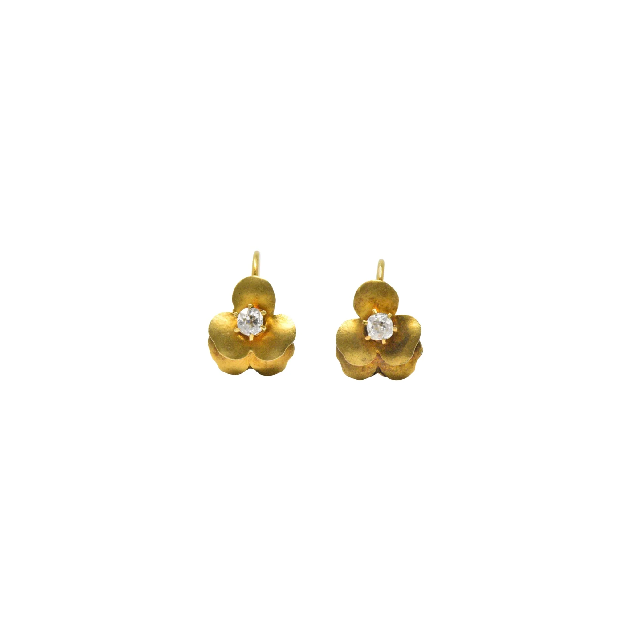 Art Nouveau Adorable .20CTW Diamond & 14K Gold Earrings, Circa 1900 - Image 3