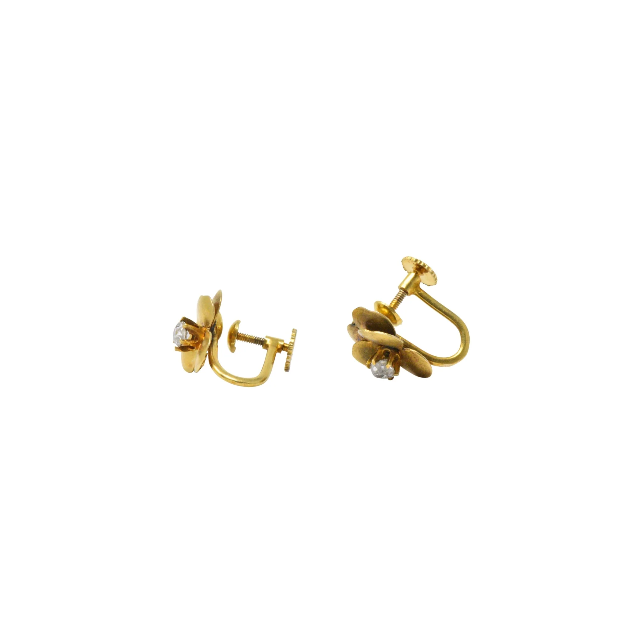 Art Nouveau Adorable .20CTW Diamond & 14K Gold Earrings, Circa 1900 - Image 4