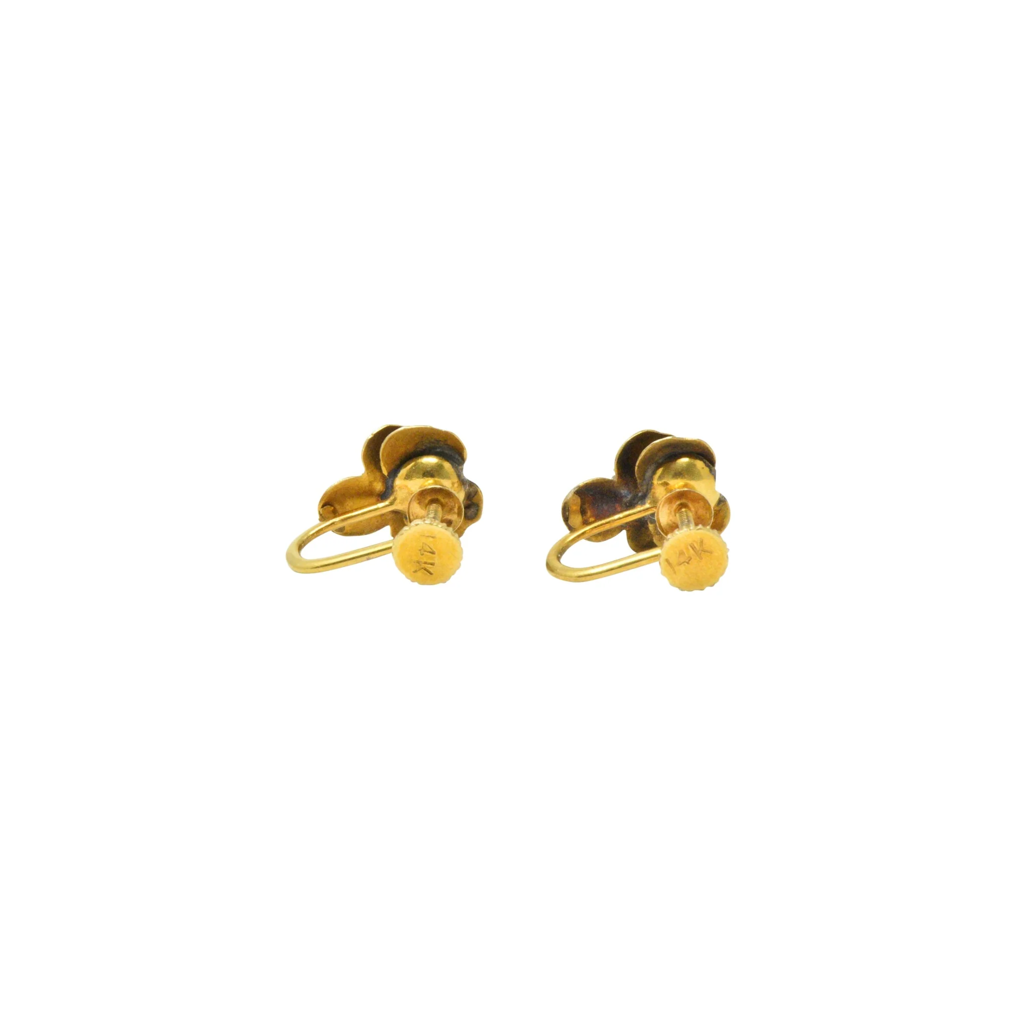 Art Nouveau Adorable .20CTW Diamond & 14K Gold Earrings, Circa 1900 - Image 5