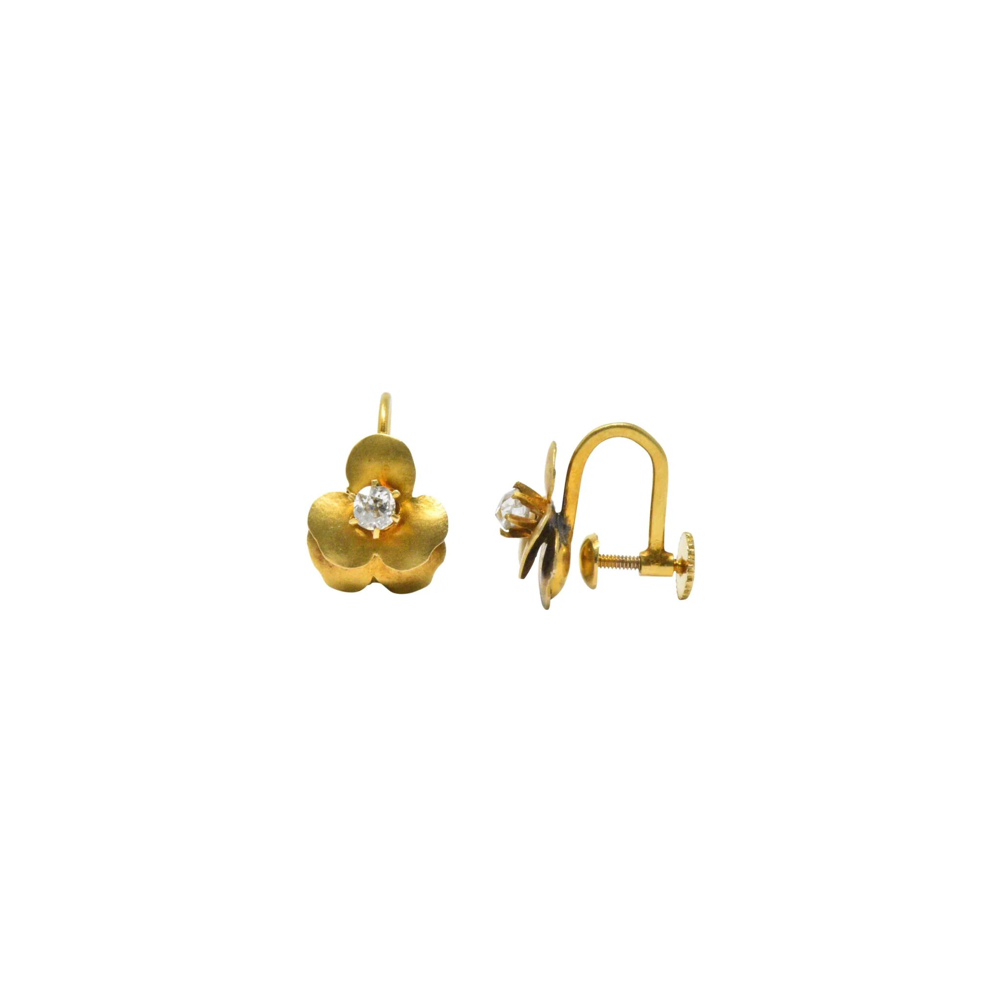 Art Nouveau Adorable .20CTW Diamond & 14K Gold Earrings, Circa 1900 - Image 6