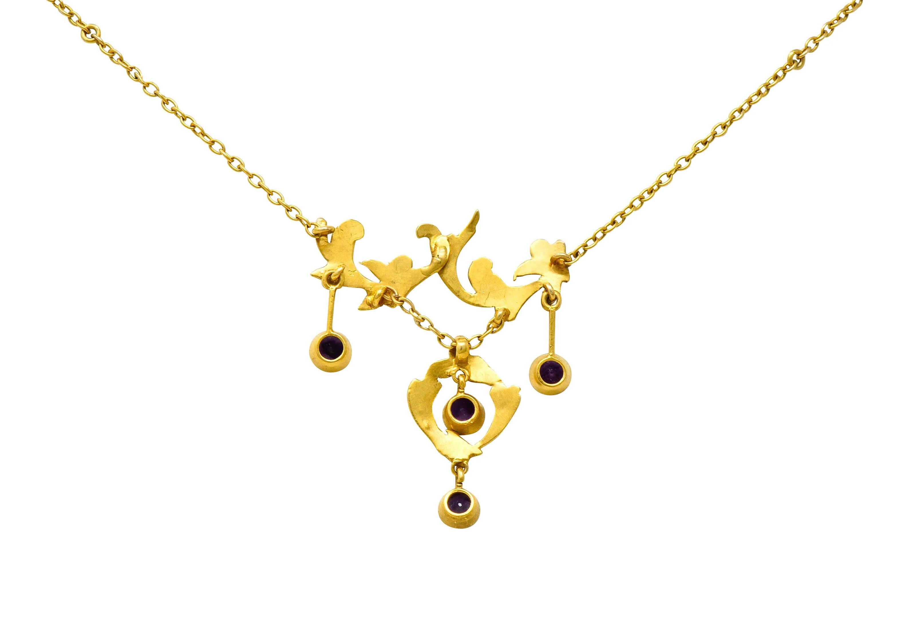 Art Nouveau Amethyst 14 Karat Gold Foliate Whiplash Swag Necklace - Image 4