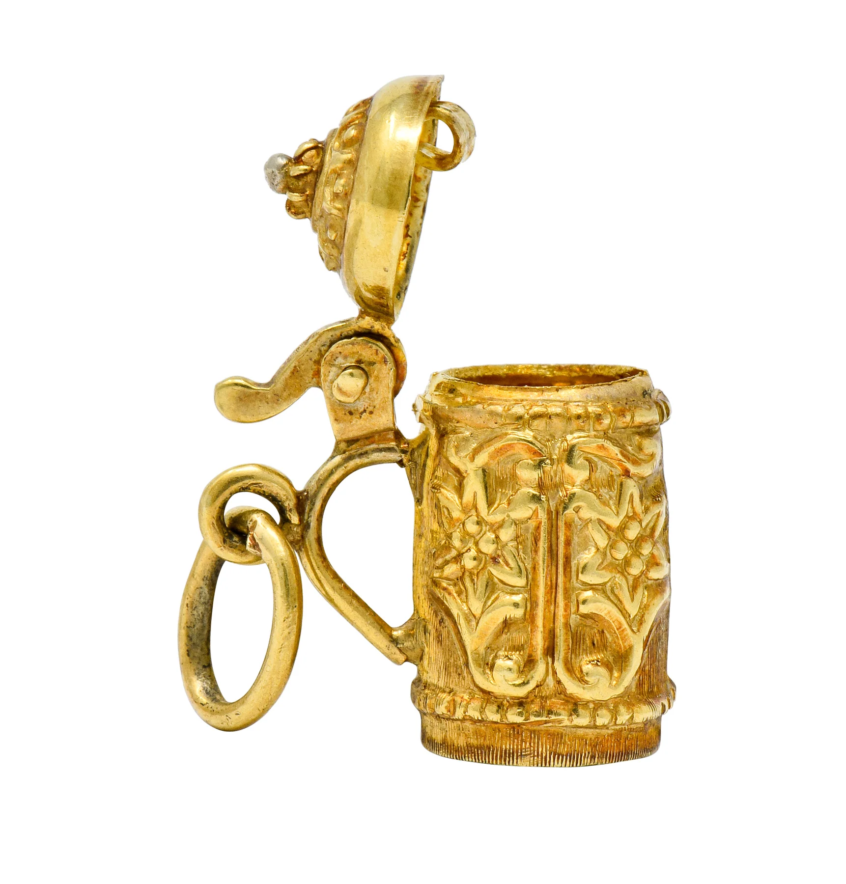 Art Nouveau Articulated 14 Karat Gold Floral German Beer Stein Charm - Image 2