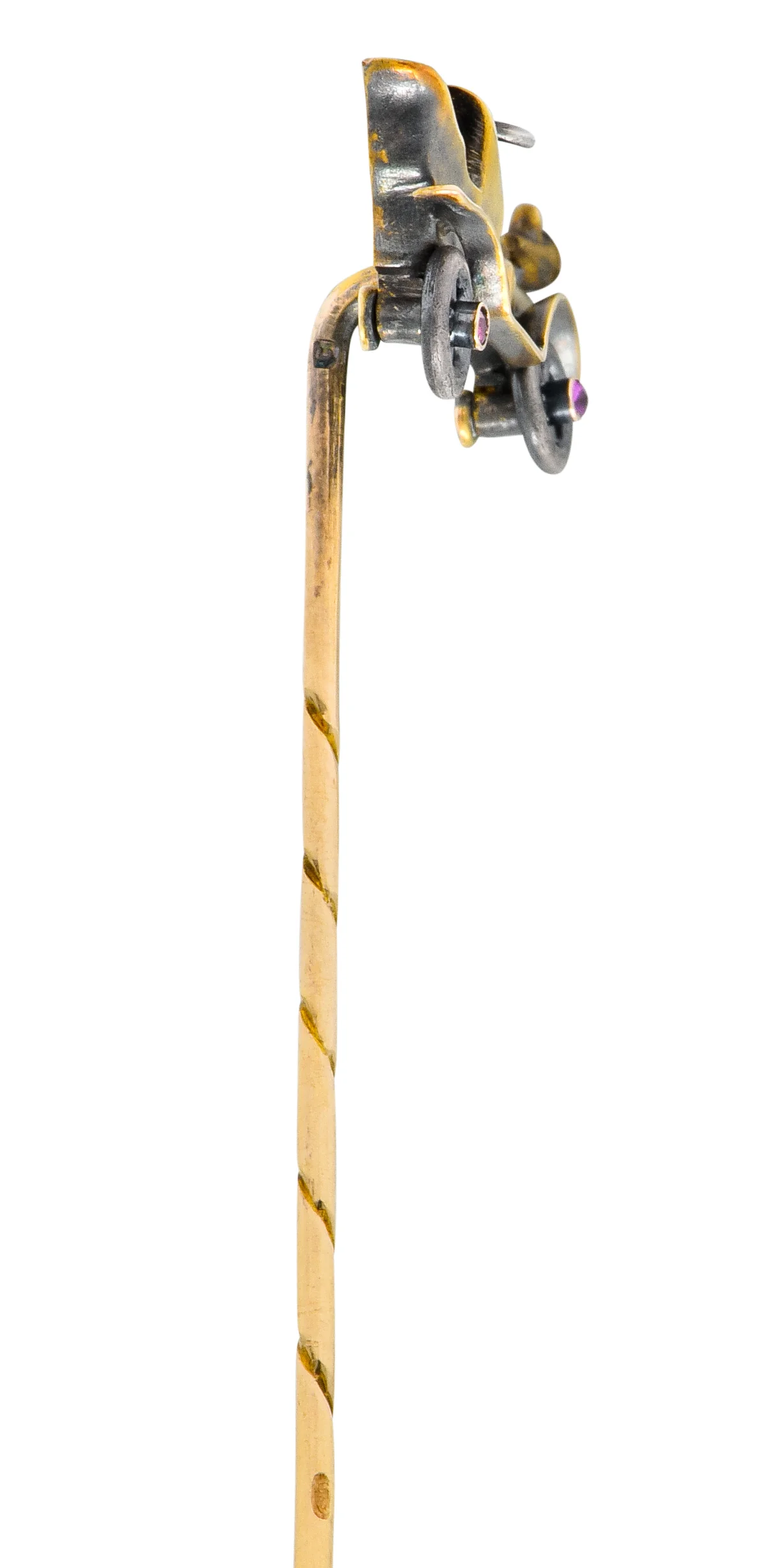 Art Nouveau Articulated 14 Karat Two-Tone Gold Classic Car Stickpin - Image 3