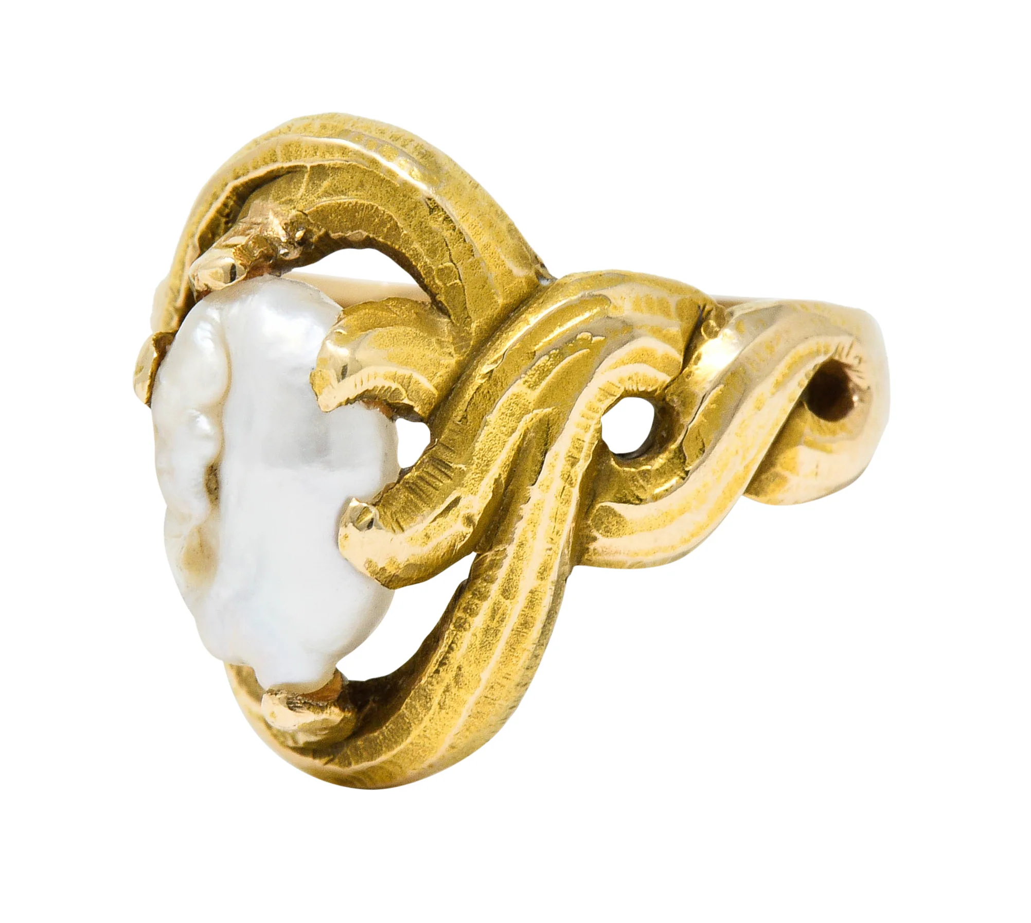 Art Nouveau Baroque Pearl 14 Karat Gold Whiplash Ring - Image 2