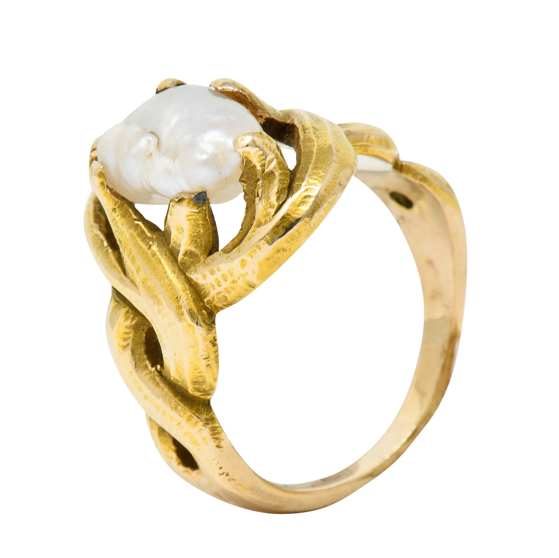 Art Nouveau Baroque Pearl 14 Karat Gold Whiplash Ring - Image 8