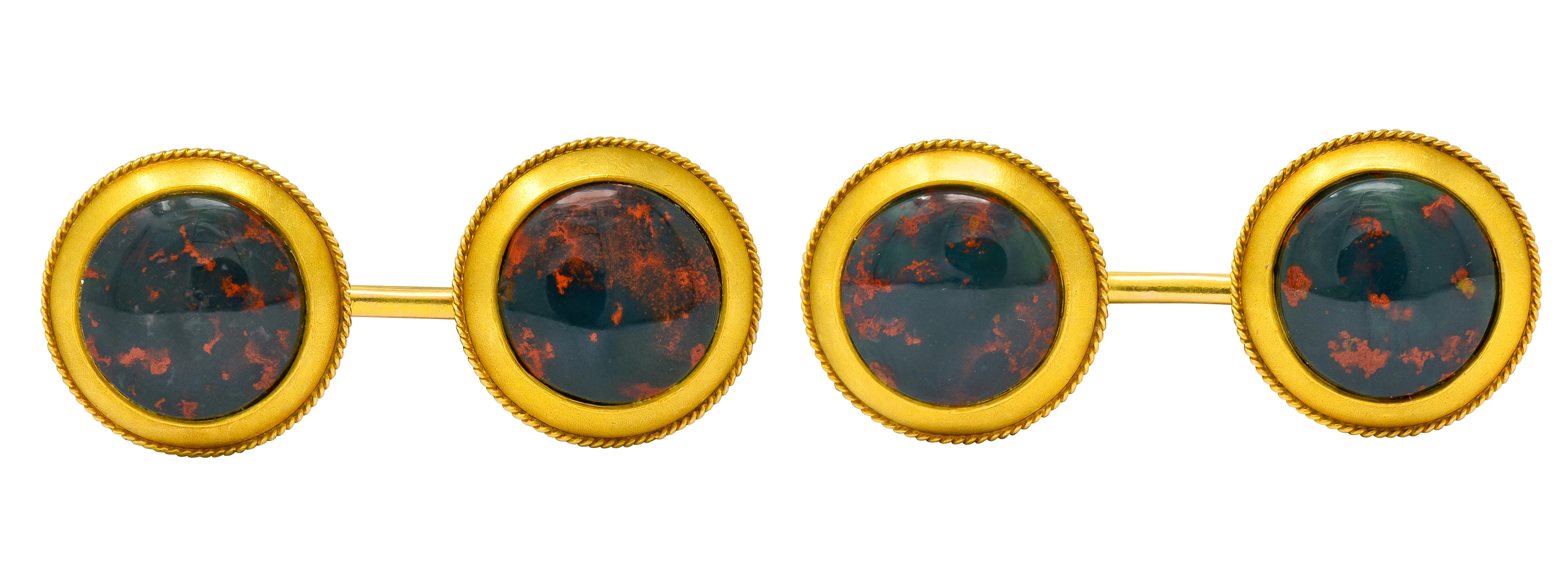 Art Nouveau Bloodstone Cabochon 14 Karat Gold Circular Men's Cufflinks