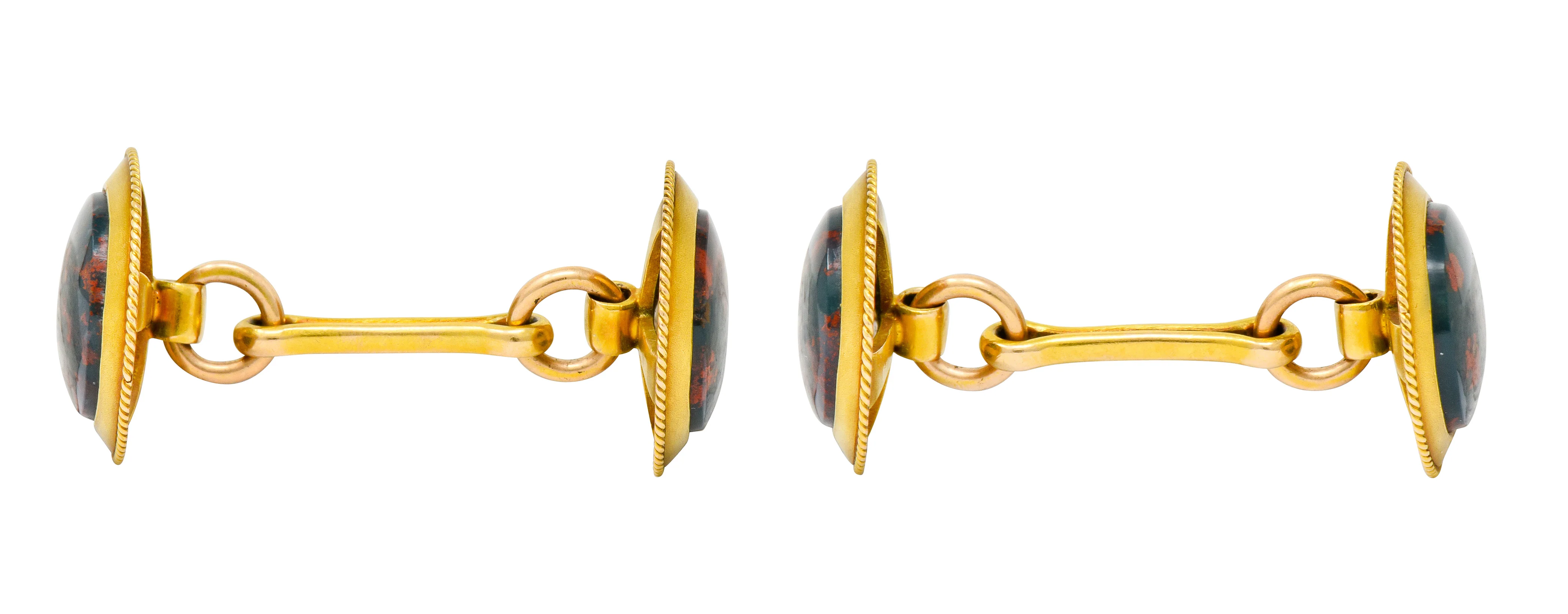 Art Nouveau Bloodstone Cabochon 14 Karat Gold Circular Men's Cufflinks - Image 2