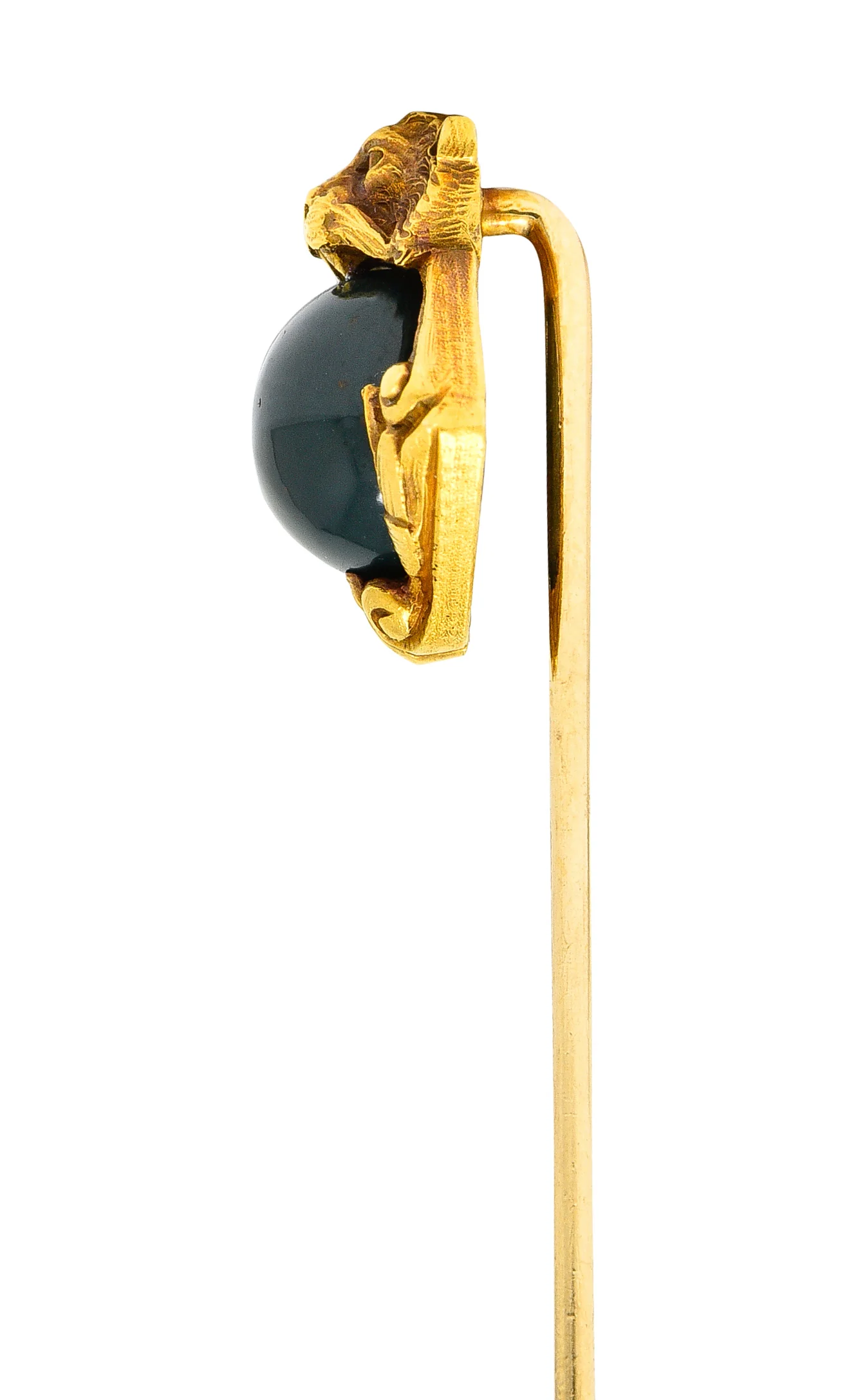 Art Nouveau Bloodstone Cabochon 18 Karat Yellow Gold Lion Lotus Antique Murrle Bennet Stickpin - Image 3