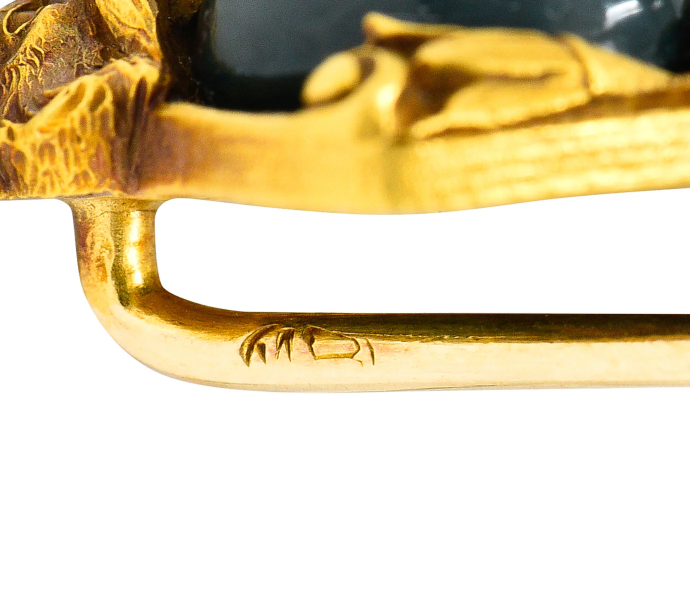 Art Nouveau Bloodstone Cabochon 18 Karat Yellow Gold Lion Lotus Antique Murrle Bennet Stickpin - Image 6