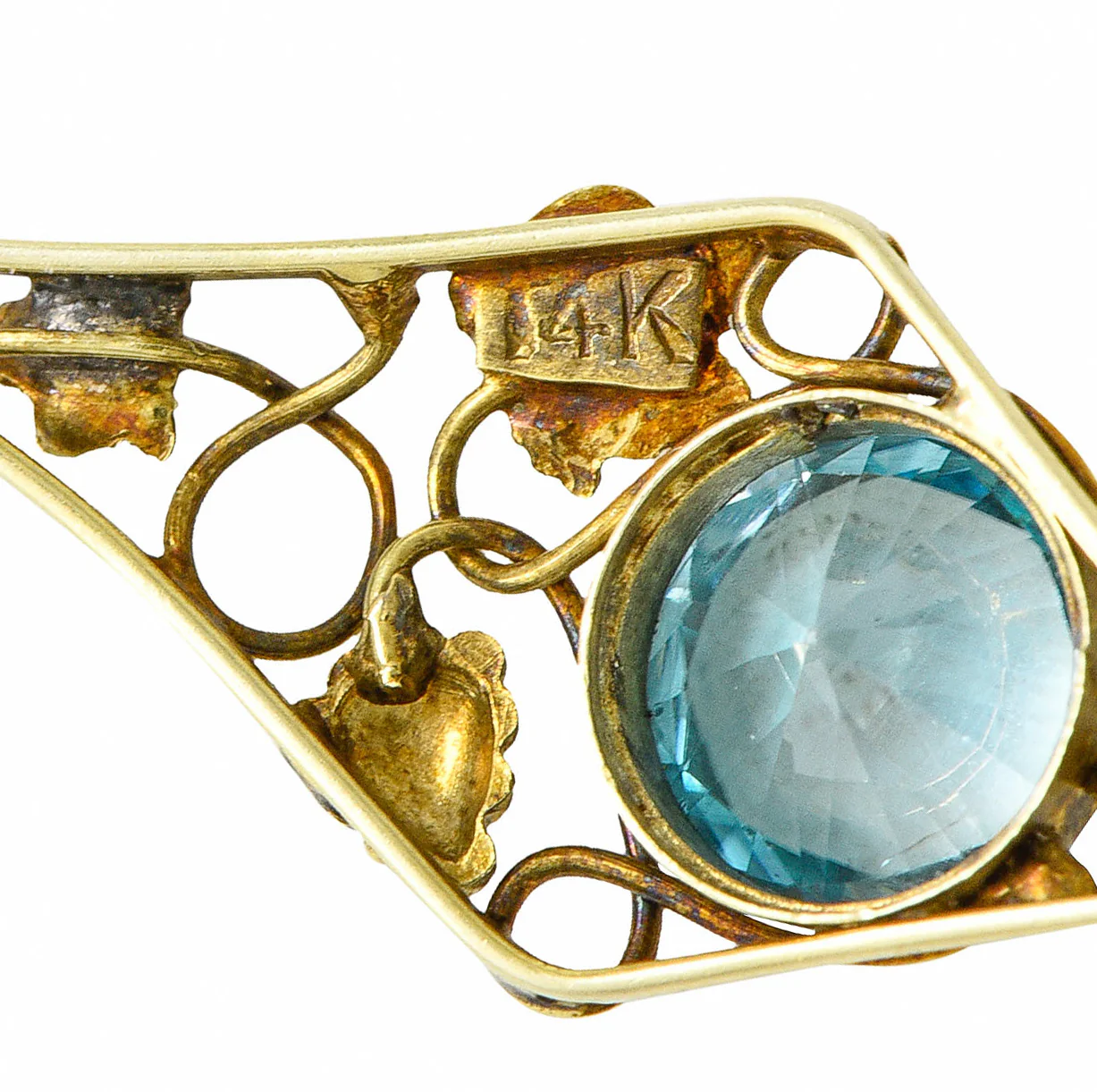 Art Nouveau Blue Zircon 14 Karat Gold Ivy Grape Pendant Necklace - Image 7