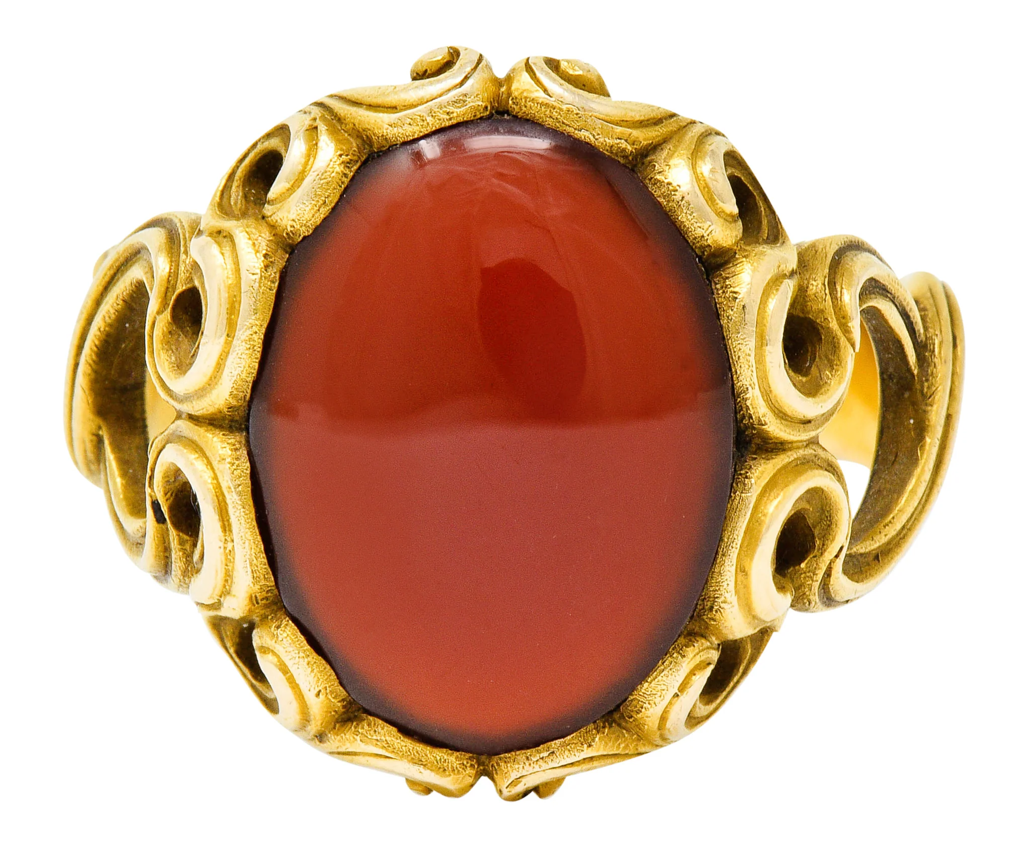 Art Nouveau Carnelian 14 Karat Gold Whiplash Unisex Ring