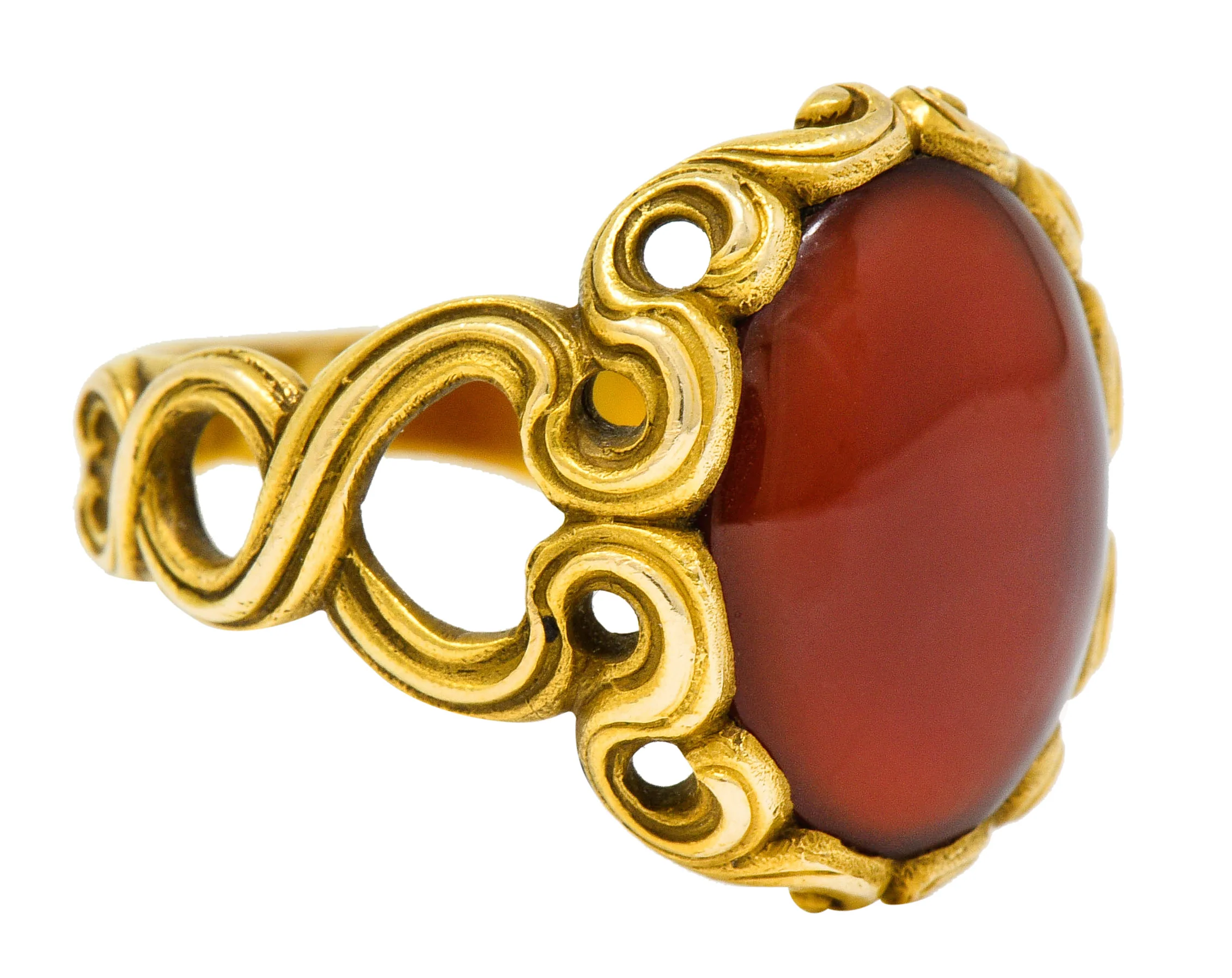 Art Nouveau Carnelian 14 Karat Gold Whiplash Unisex Ring - Image 2