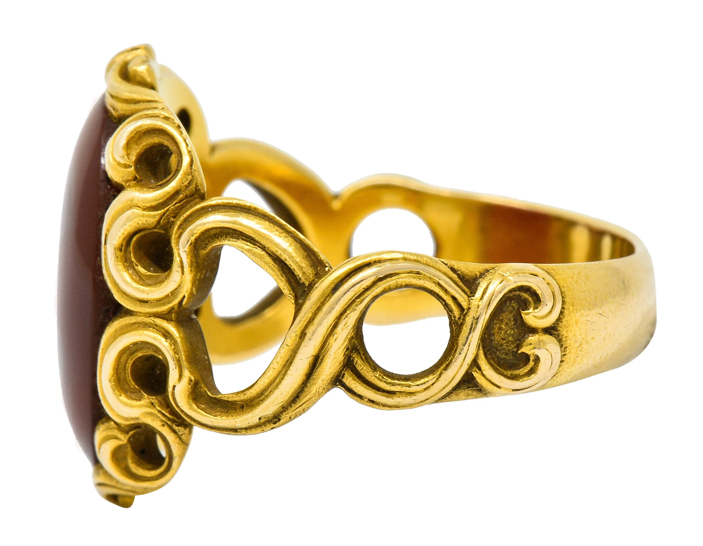 Art Nouveau Carnelian 14 Karat Gold Whiplash Unisex Ring - Image 5