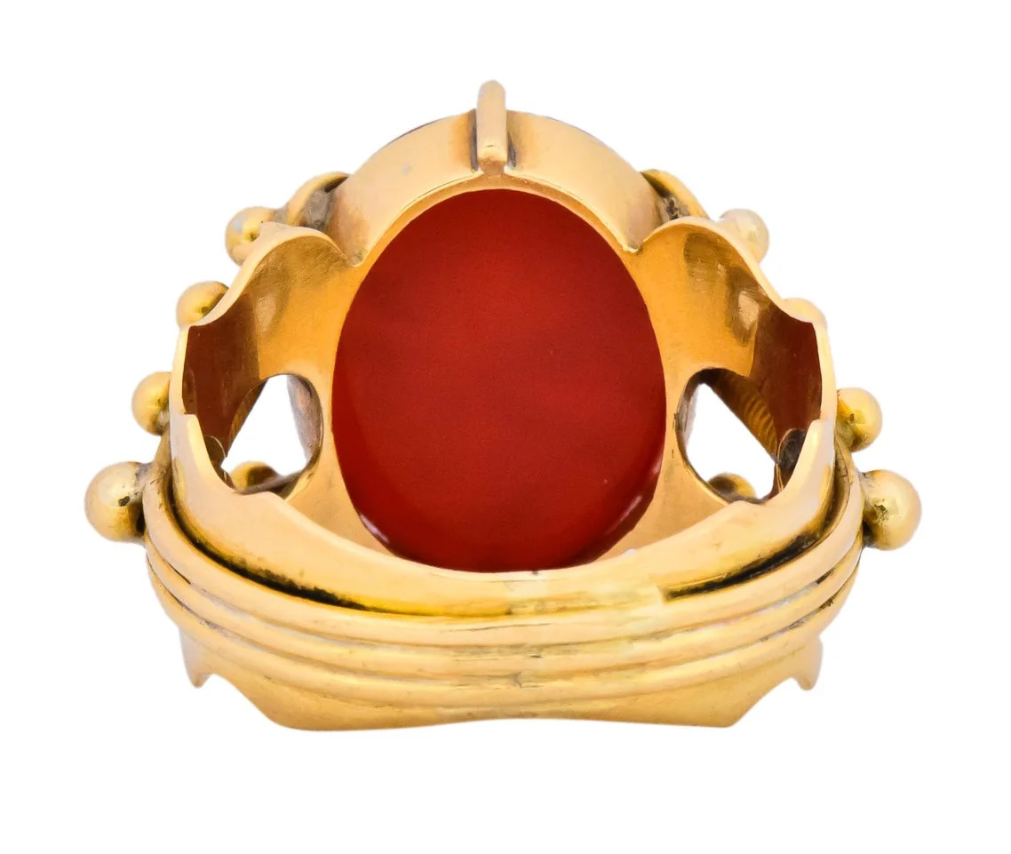 Art Nouveau Carnelian Intaglio 18 Karat Gold Greek Warrior Signet Ring - Image 4